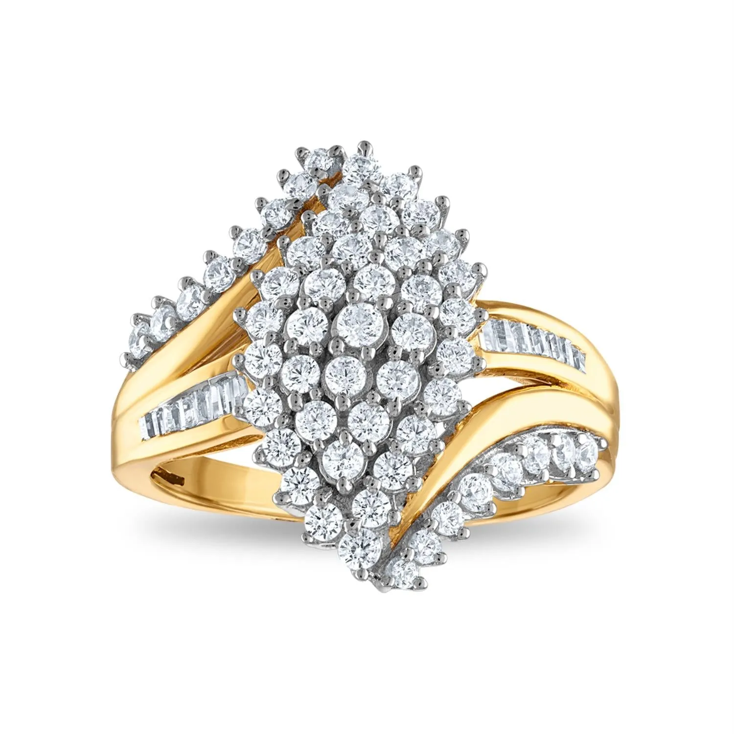 1 CTW Diamond Cluster Ring in 10KT Yellow Gold