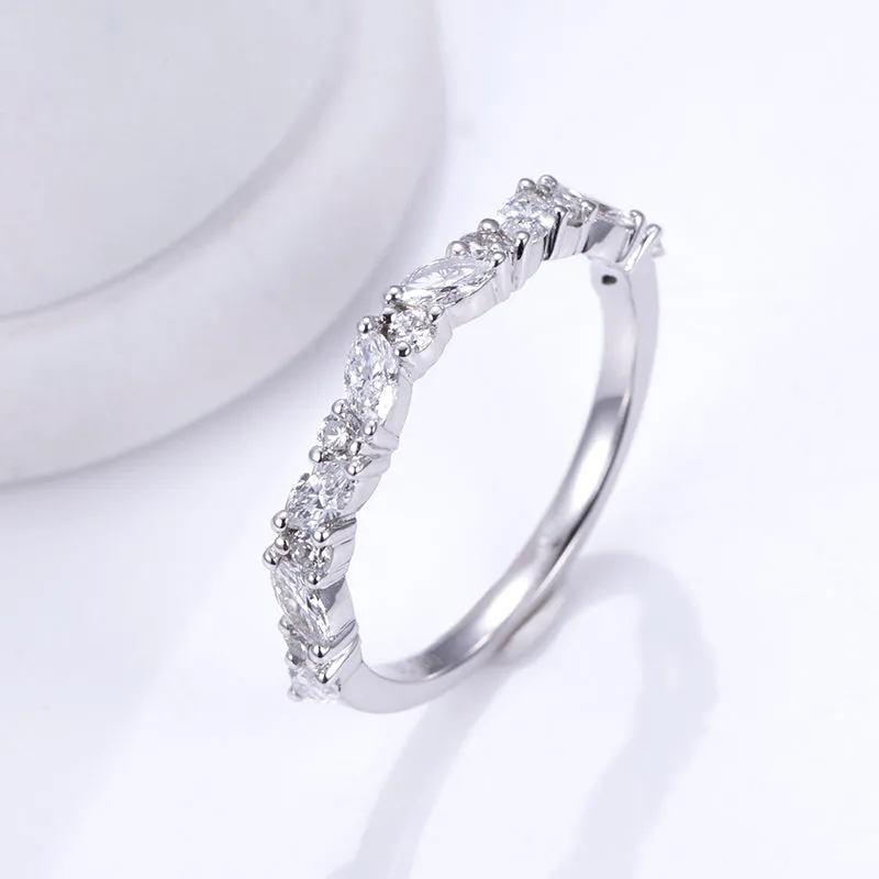 15 Stone Marquise and Round Diamond Gold Band | 0.826 ct