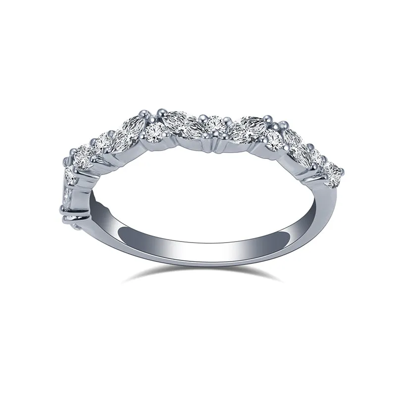 15 Stone Marquise and Round Diamond Gold Band | 0.826 ct