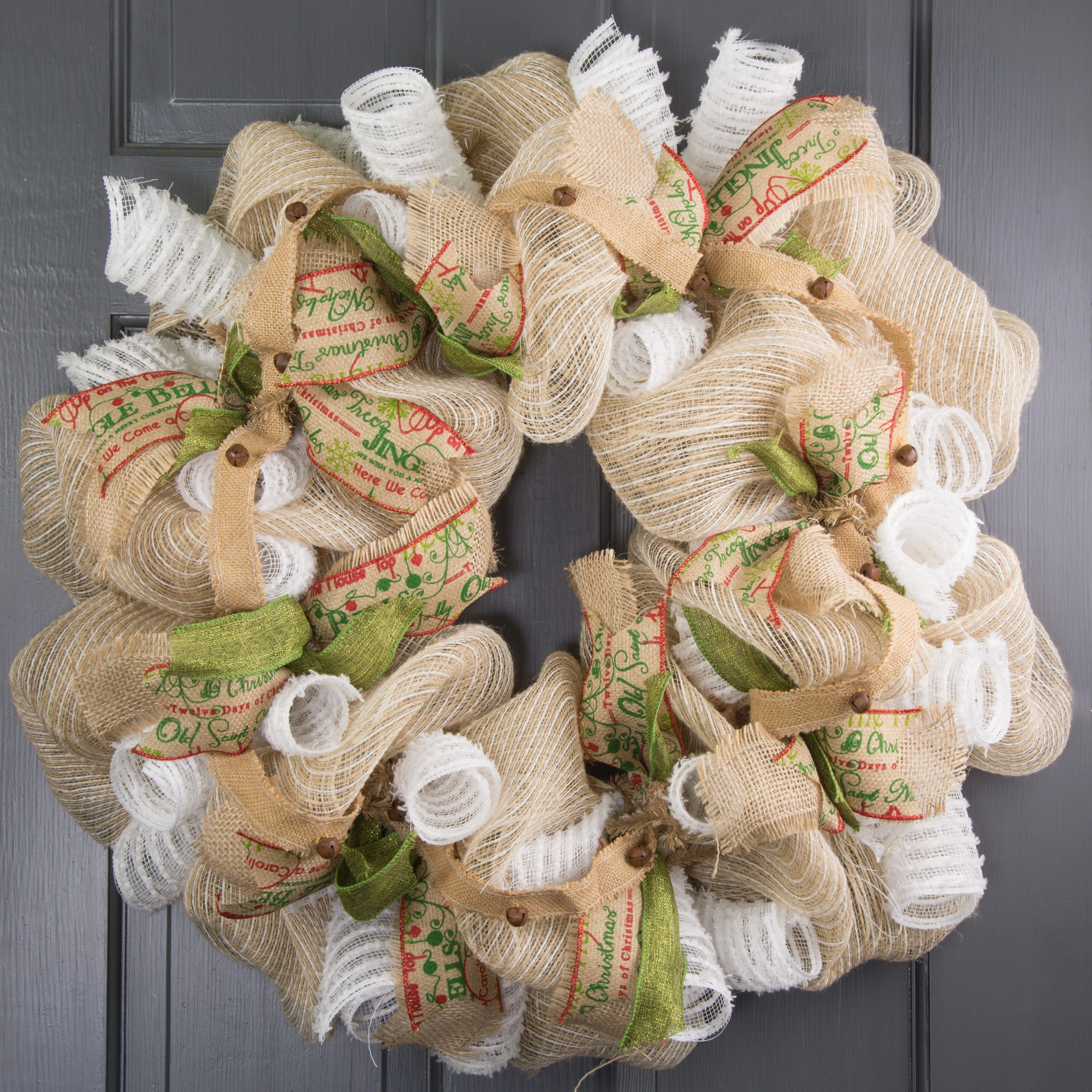 1.5" Burlap Ribbon With Rustic Jingle Bells (6')