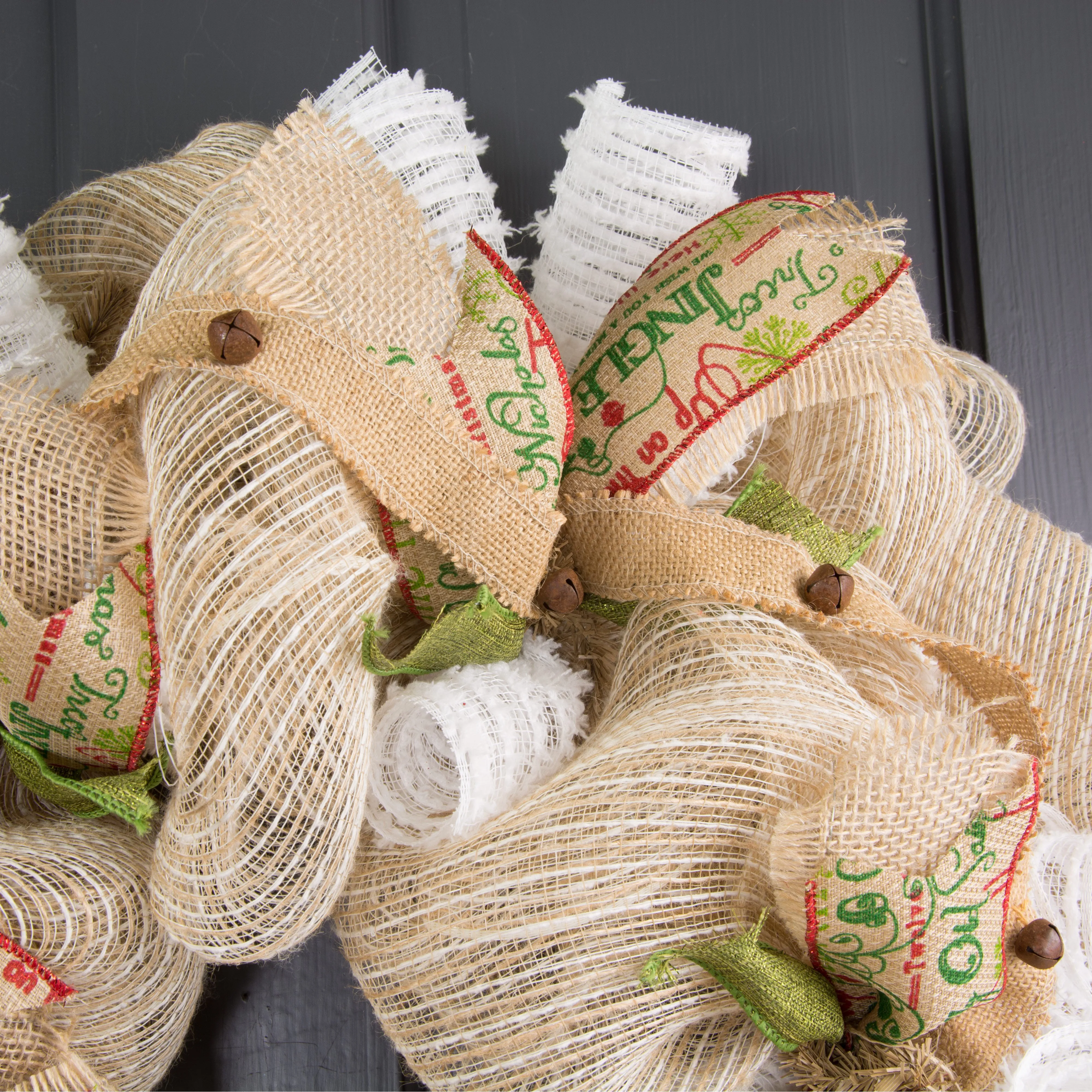 1.5" Burlap Ribbon With Rustic Jingle Bells (6')