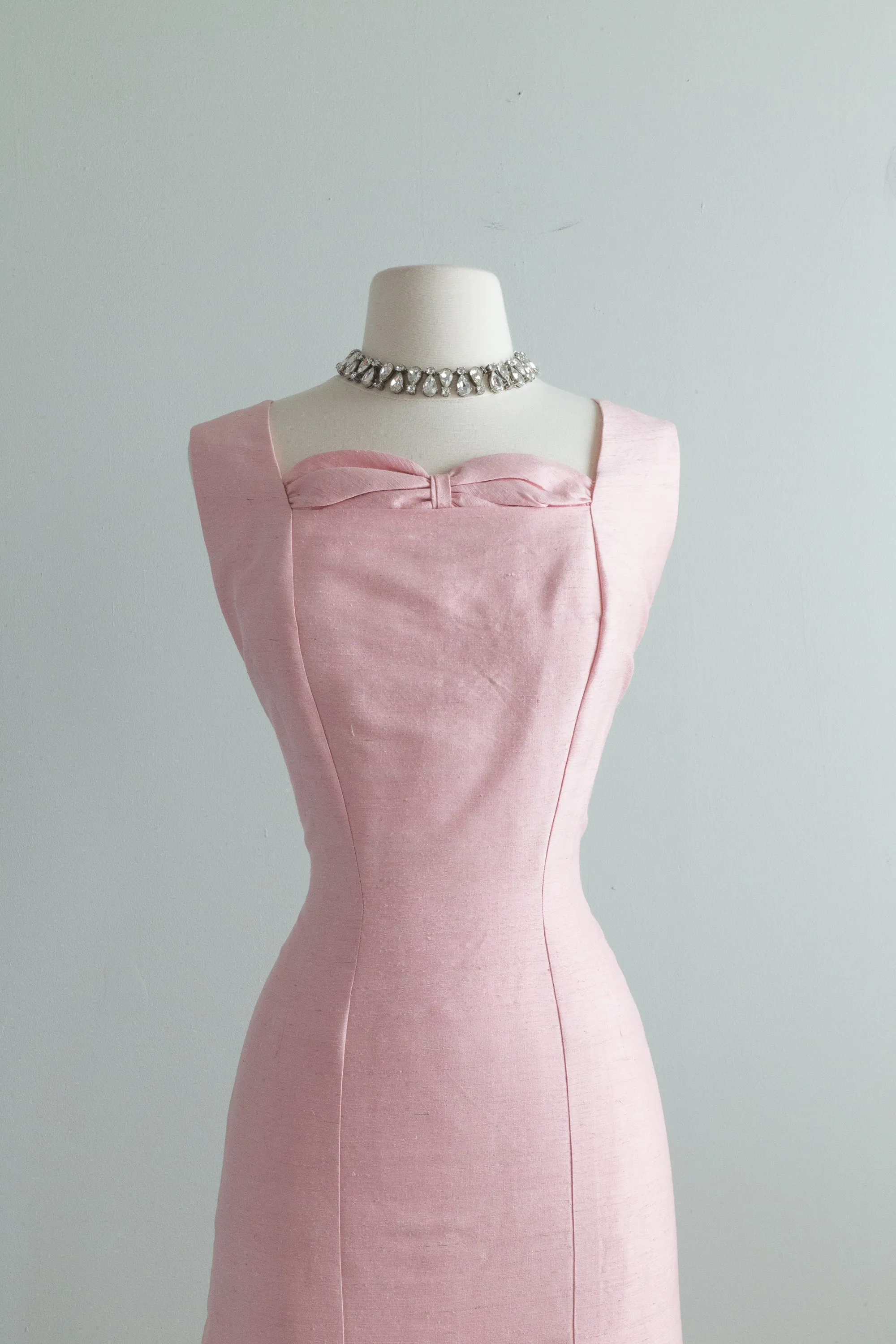 1950's Pink Silk Two Piece Dress Set With Jacket / Medium