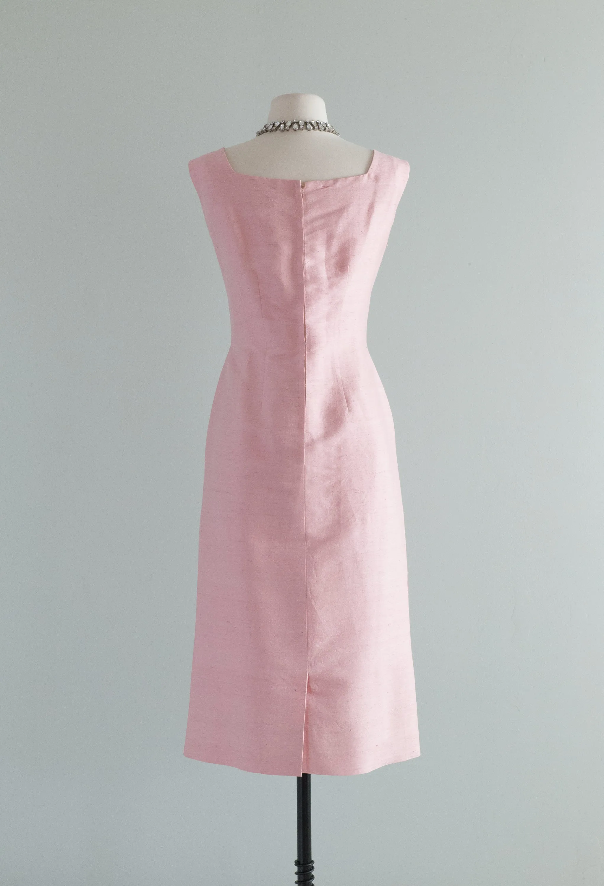 1950's Pink Silk Two Piece Dress Set With Jacket / Medium