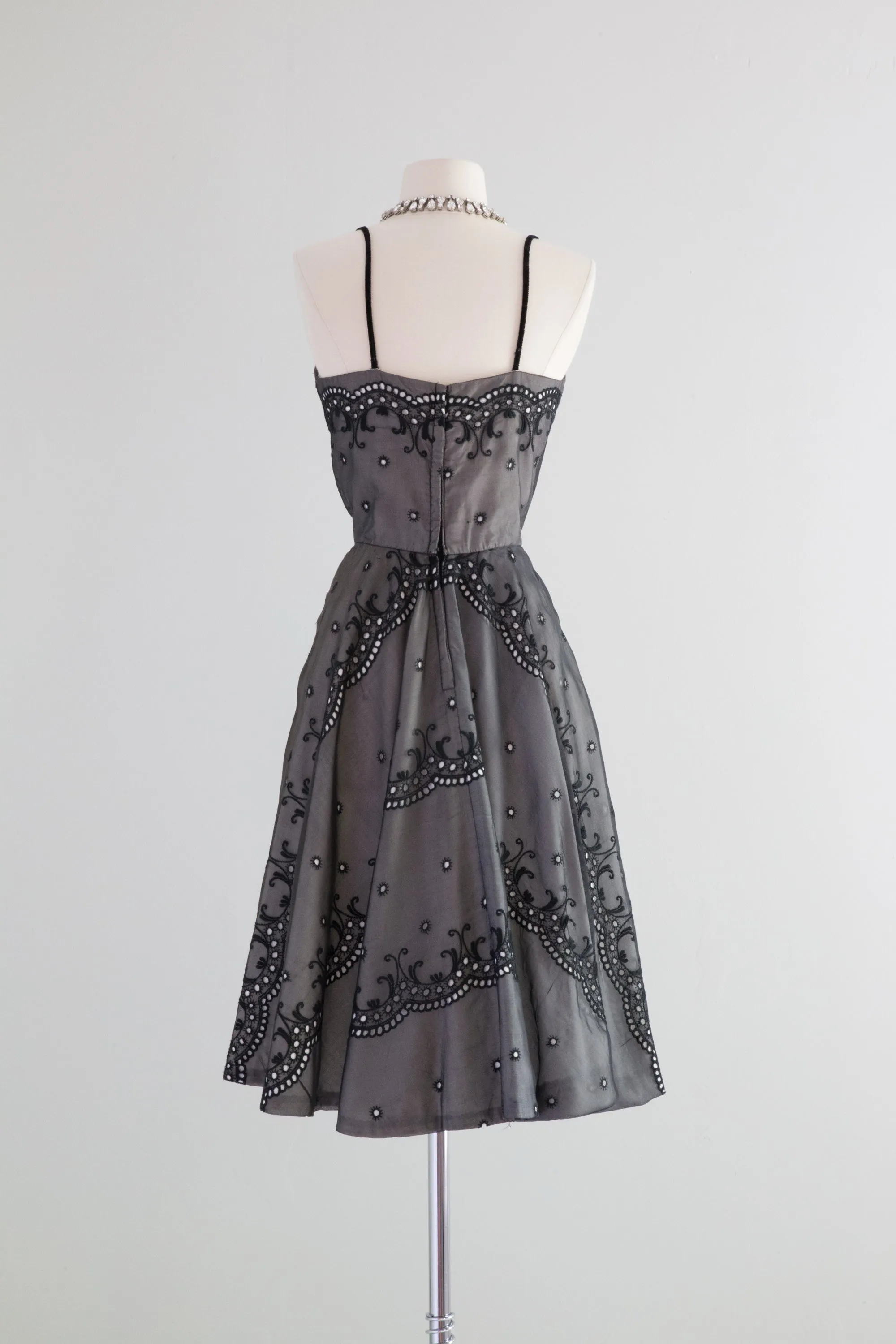 1950's Sabrina Inspired Black & White Cotton and Silk Party Dress / SM