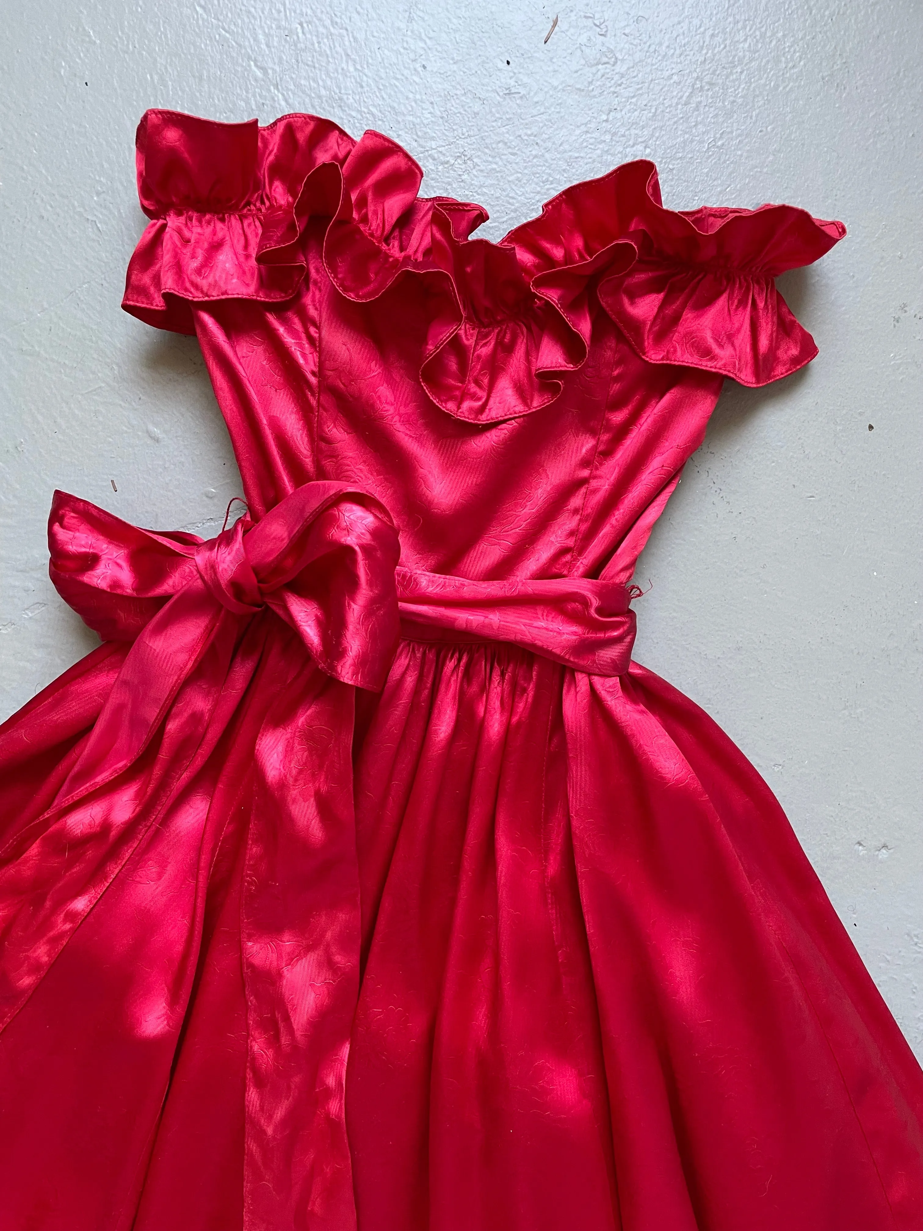 1980s GUNNE SAX Dress Satin Red XS