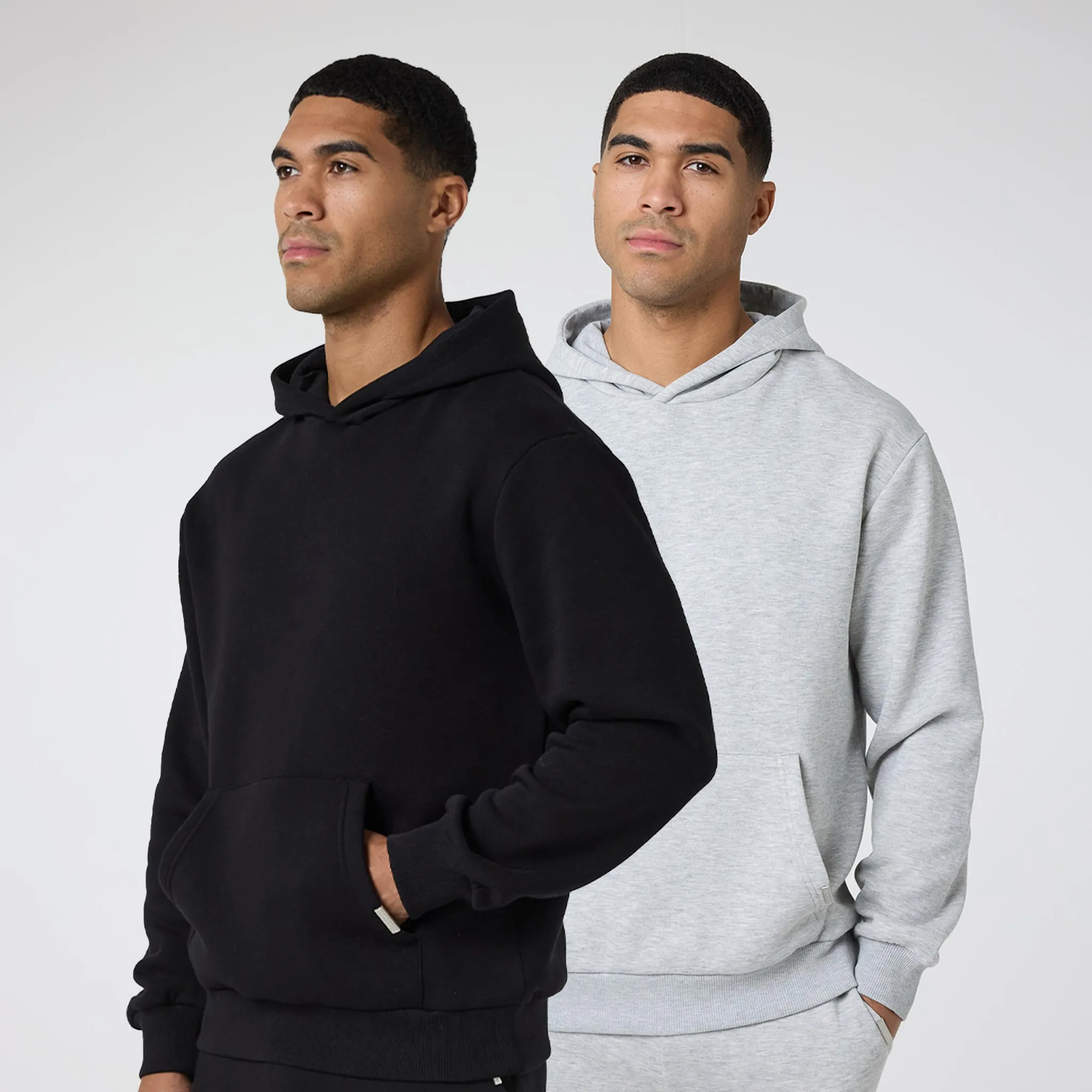 2-Pack Relaxed Fit Hoodies | Black / Grey Marl