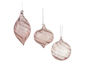 3" Pink Glass Assorted Ornament Set Of 12