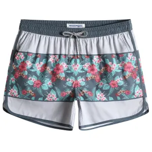 4.5 Inch Inseam Vintage Grey Montage Hibiscus Swim Trunks