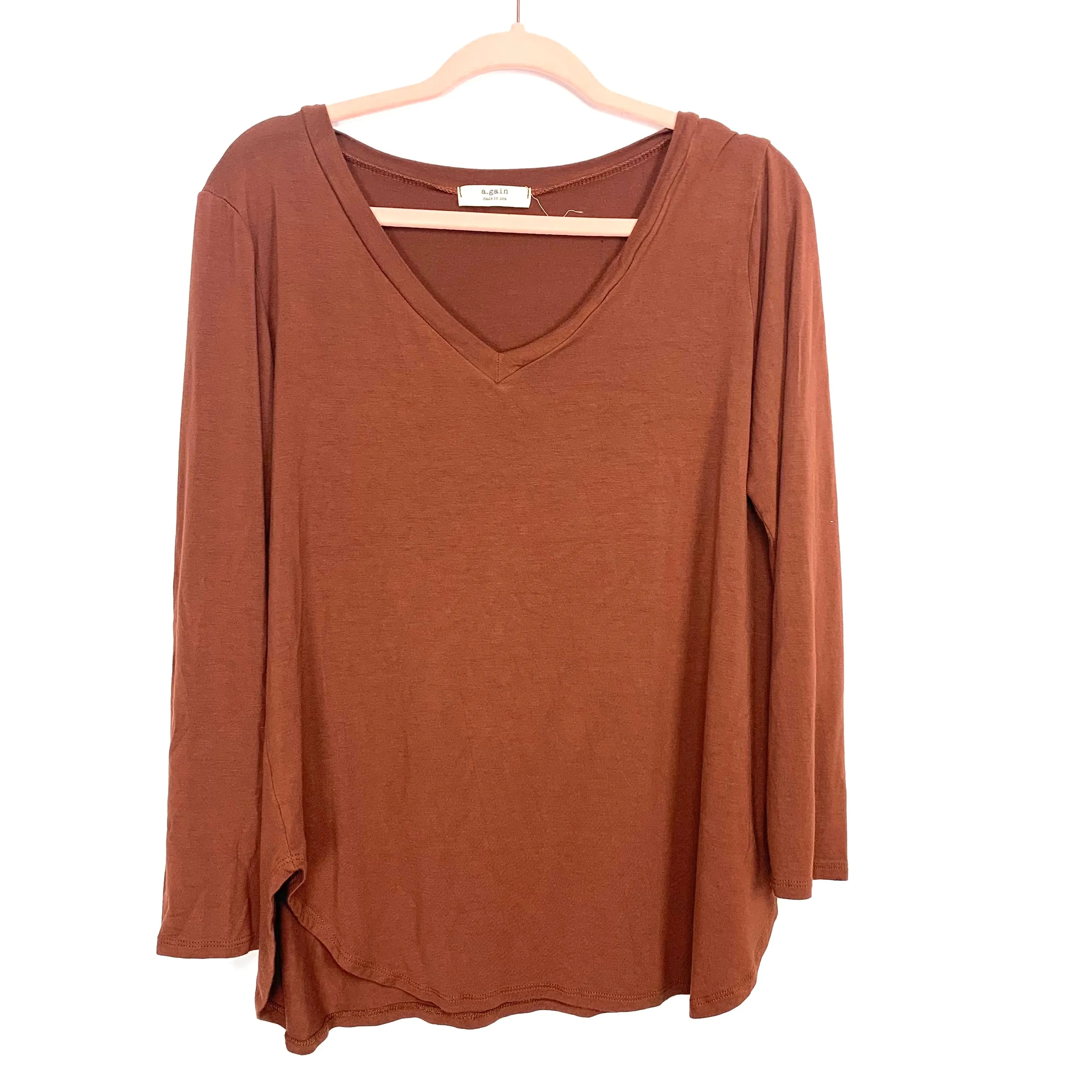 A. Gain Brown V-Neck 3/4 Length Top- Size XL