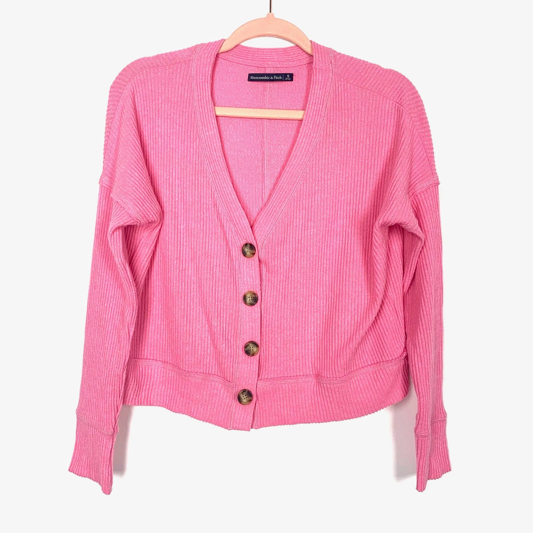 Abercrombie & Fitch Bright Pink Ribbed Button Up Cardigan- Size S