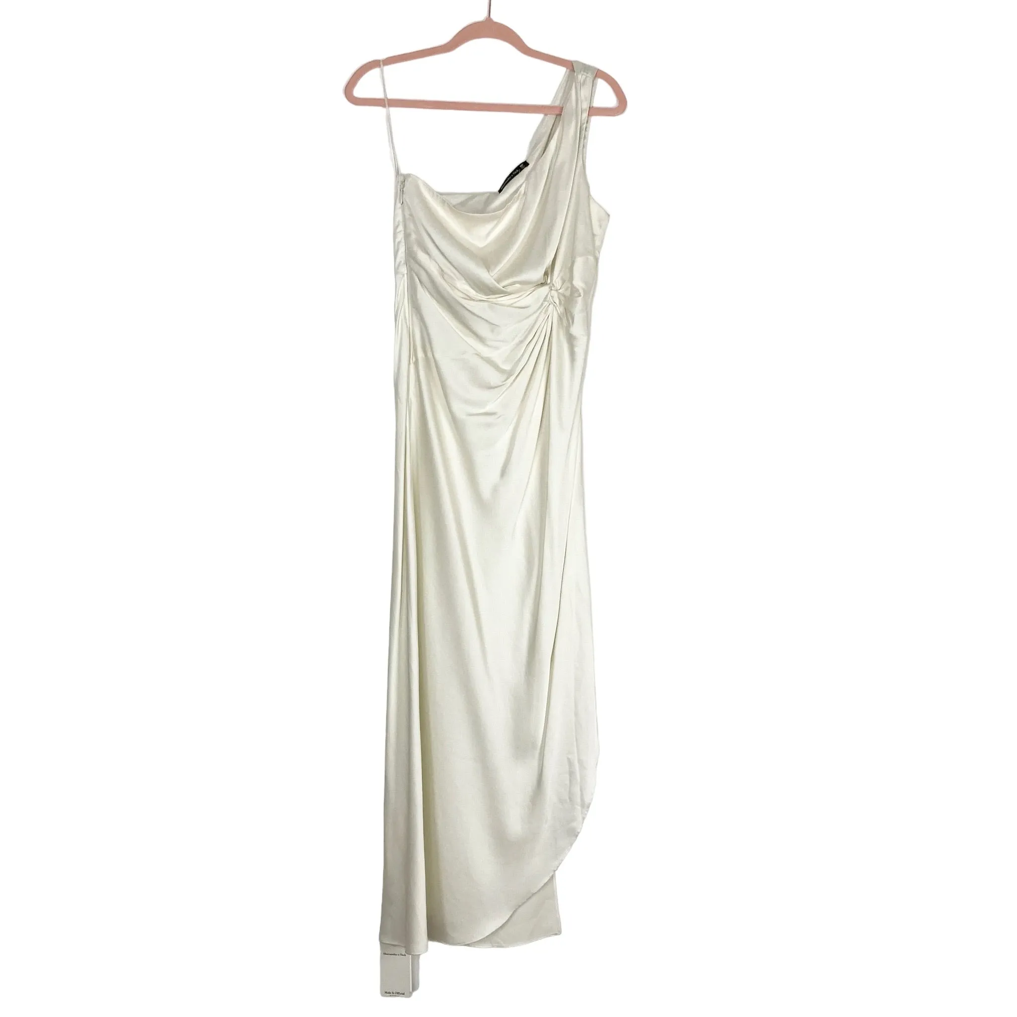 Abercrombie & Fitch Off White Satin One Shoulder Side Slit Dress NWT- Size M Petite