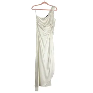 Abercrombie & Fitch Off White Satin One Shoulder Side Slit Dress NWT- Size M Petite