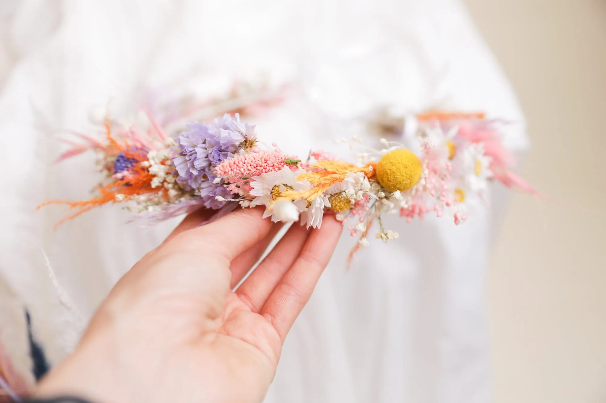 All Pastel Summer and Spring Wildflowers, Dried Daisies, Dried Craspedias, Dried Eucalyptus & Boho Bridal Bouquet Meadow Flowers