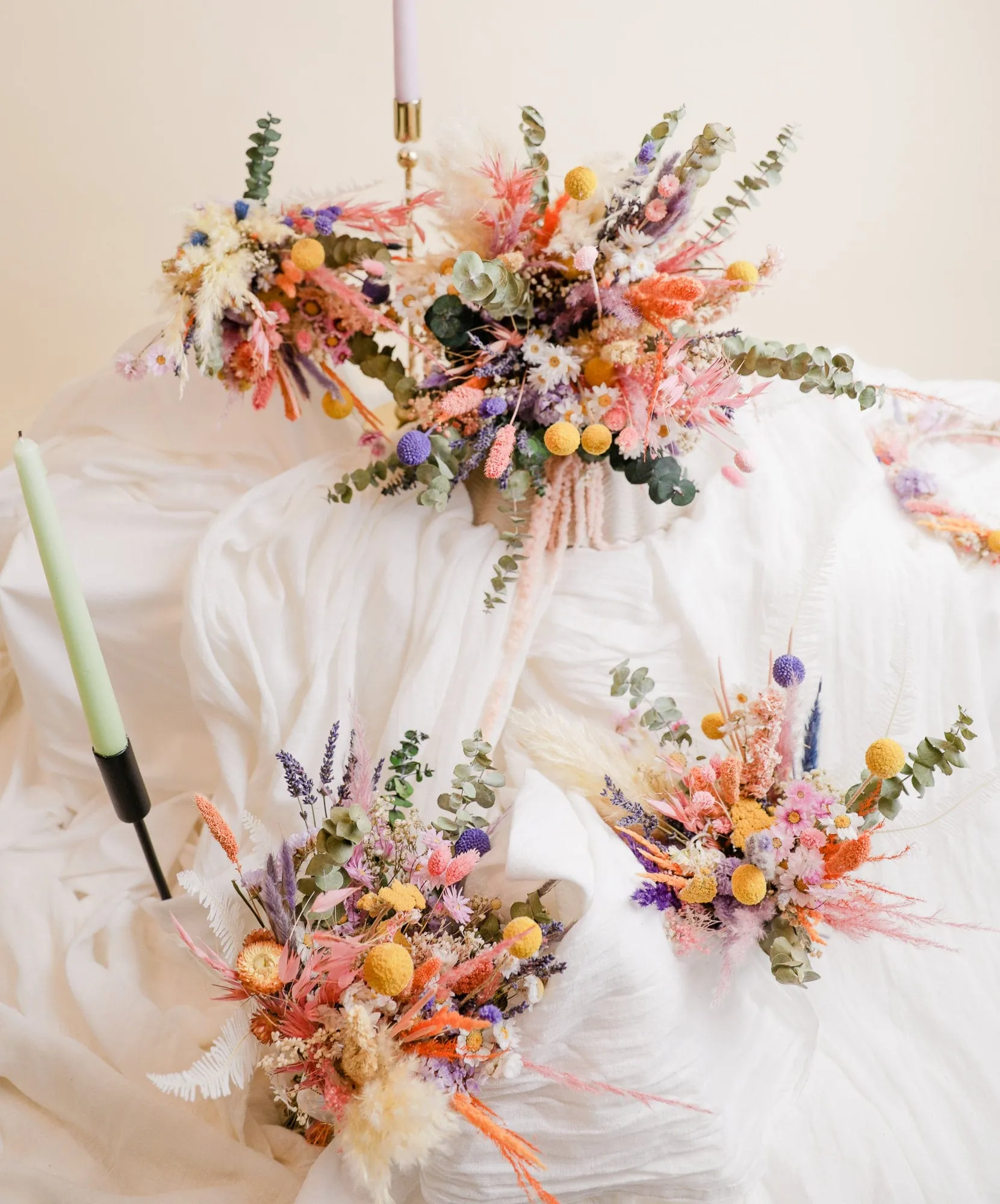 All Pastel Summer and Spring Wildflowers, Dried Daisies, Dried Craspedias, Dried Eucalyptus & Boho Bridal Bouquet Meadow Flowers