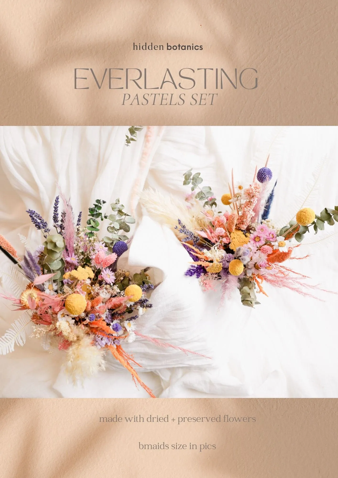 All Pastel Summer and Spring Wildflowers, Dried Daisies, Dried Craspedias, Dried Eucalyptus & Boho Bridal Bouquet Meadow Flowers