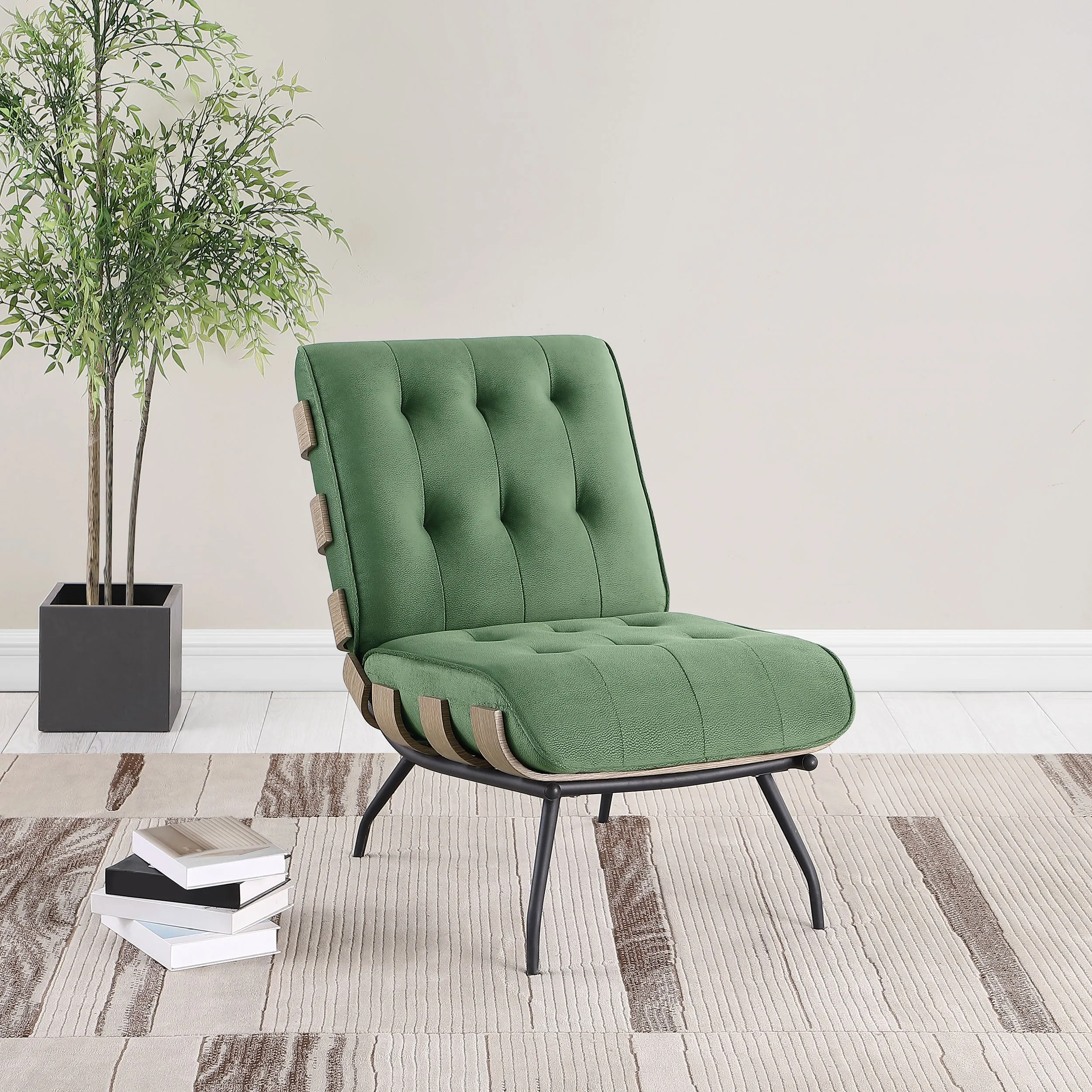 Aloma Upholstered Tufted Armless Accent Chair Green