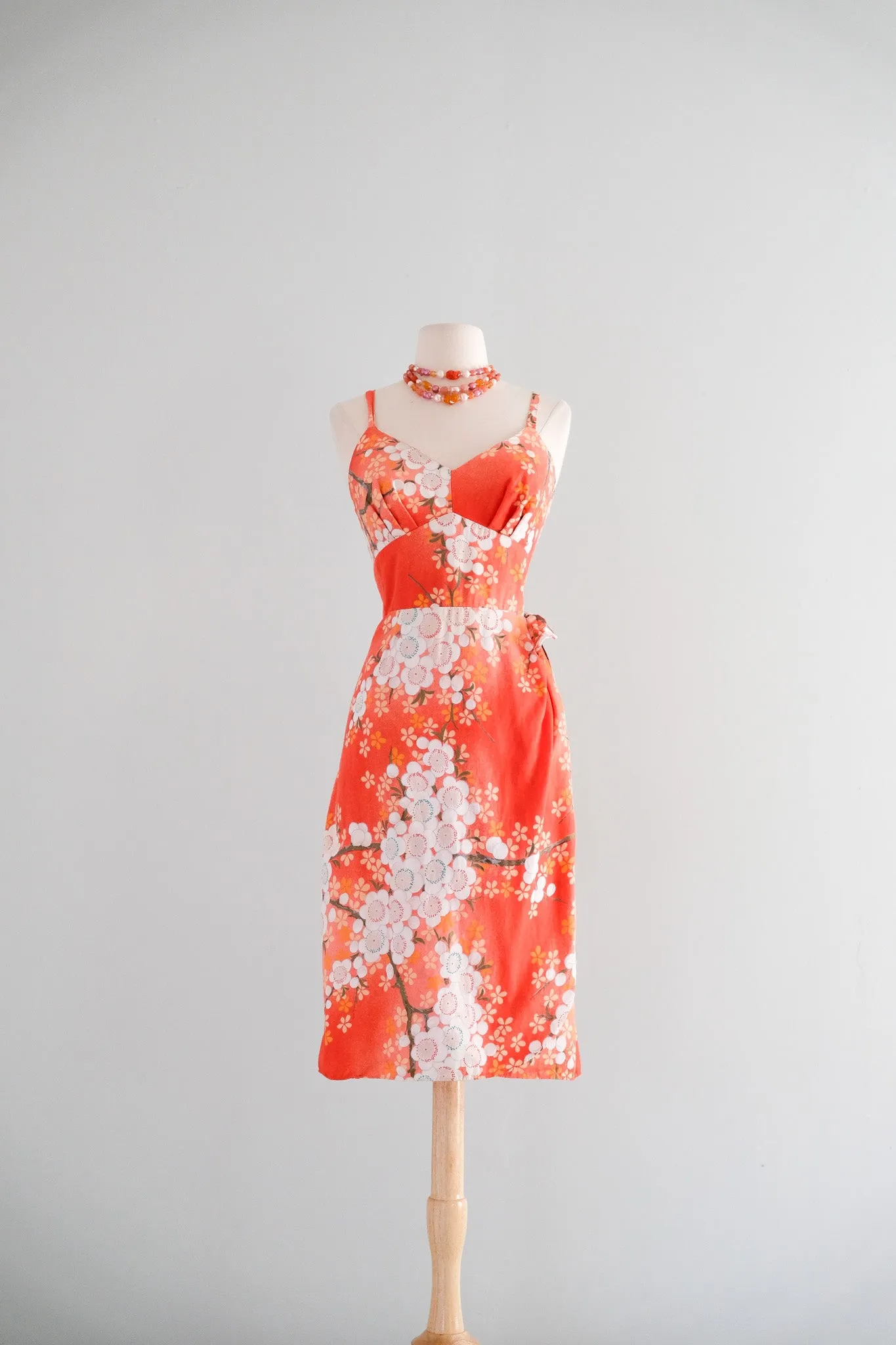 Amazing 1960's Peach Blossom Hawaiian Sarong  Dress / M