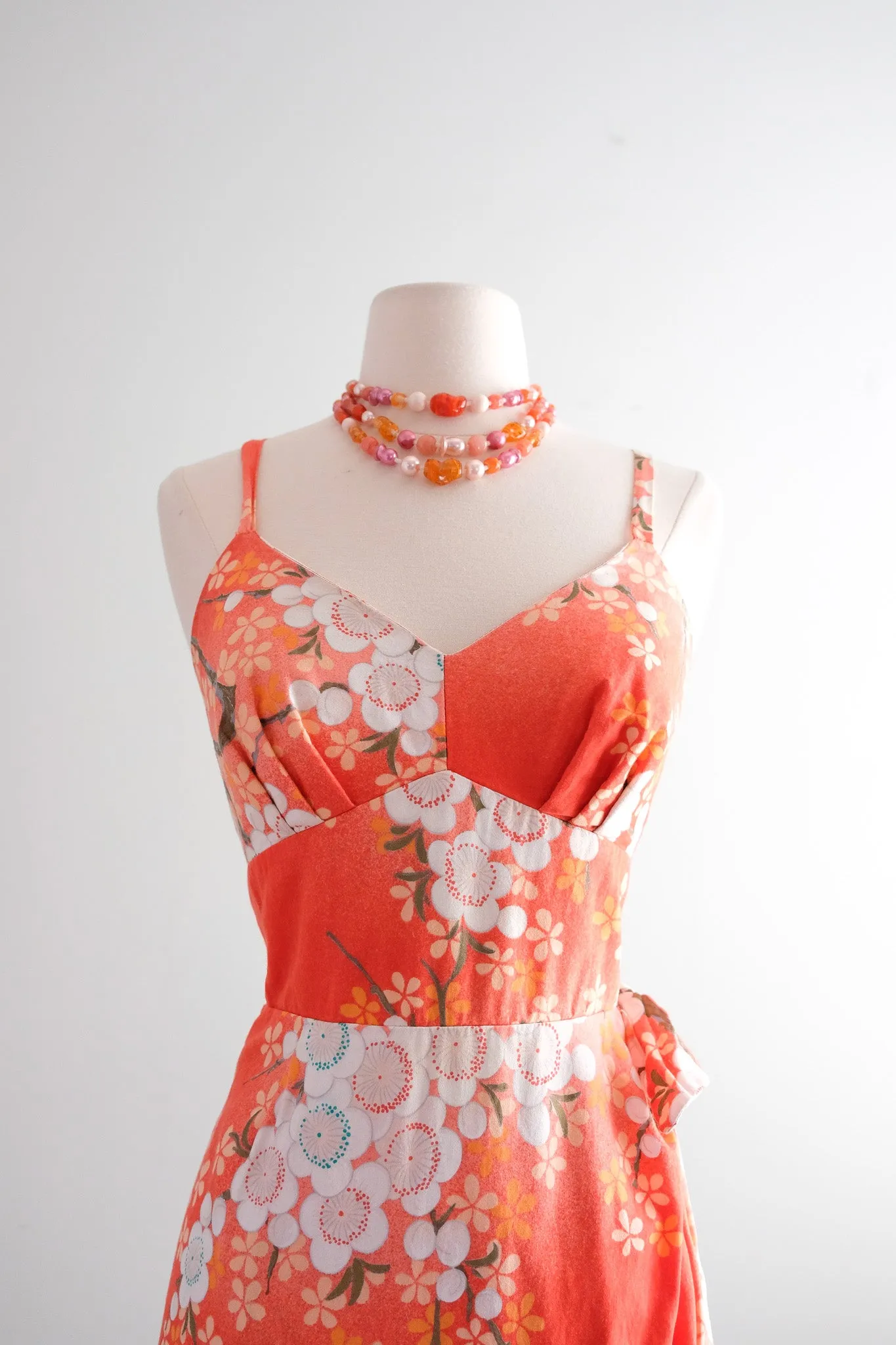 Amazing 1960's Peach Blossom Hawaiian Sarong  Dress / M