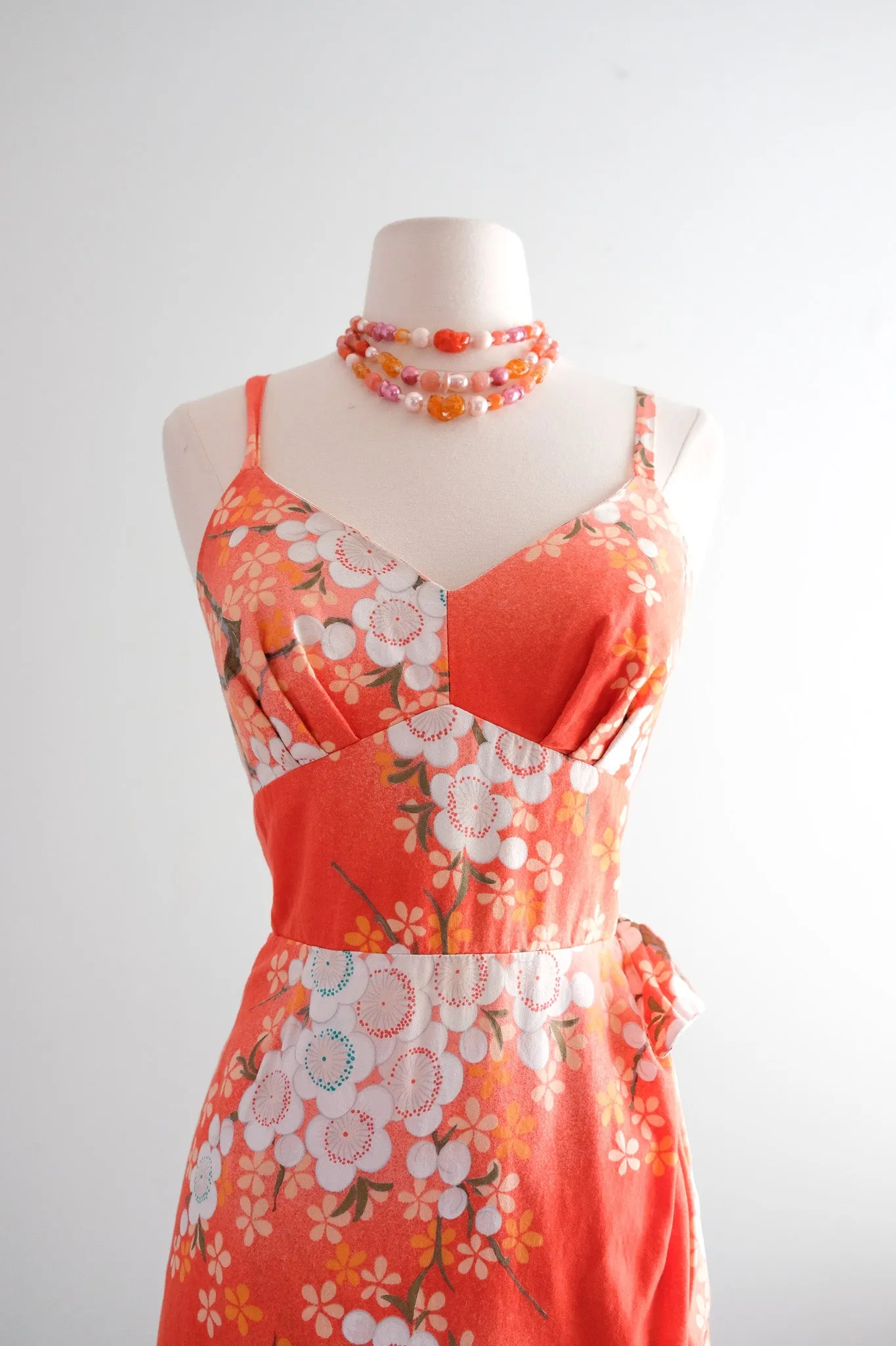 Amazing 1960's Peach Blossom Hawaiian Sarong  Dress / M