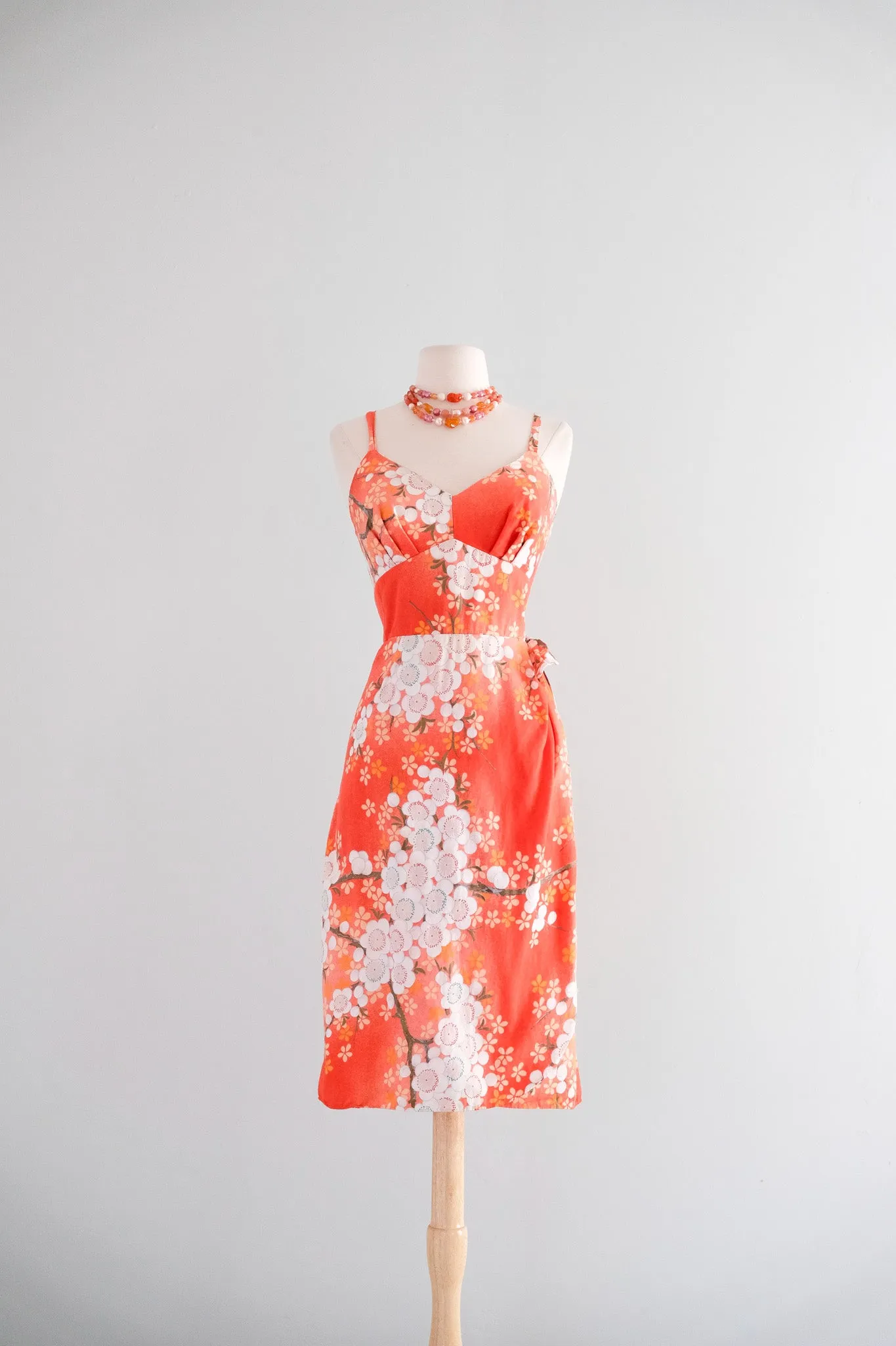 Amazing 1960's Peach Blossom Hawaiian Sarong  Dress / M