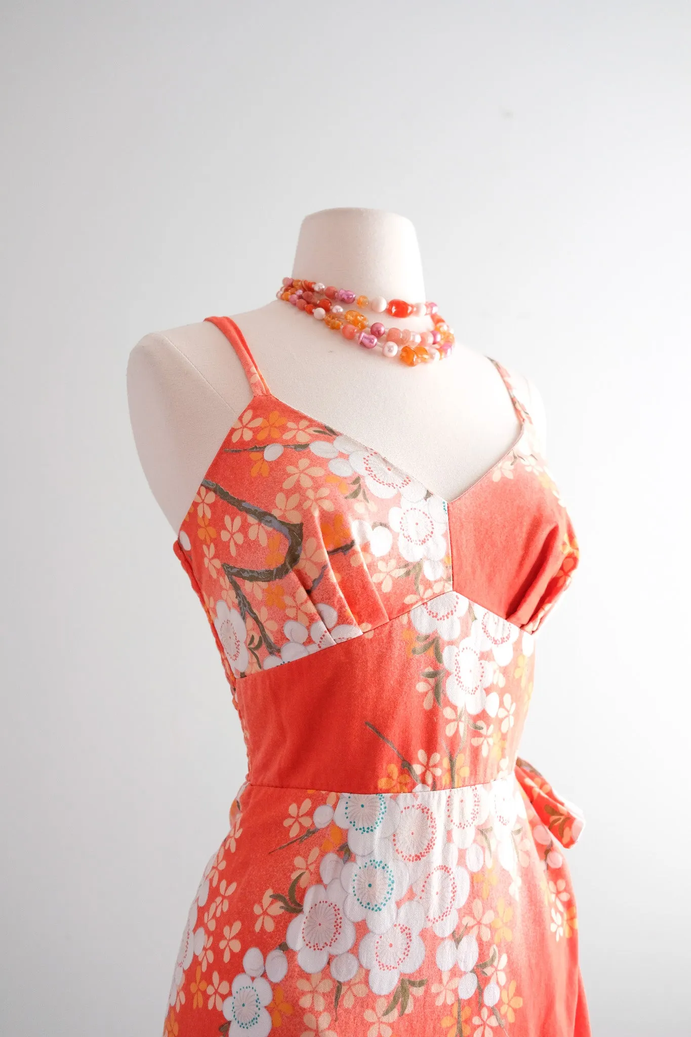 Amazing 1960's Peach Blossom Hawaiian Sarong  Dress / M