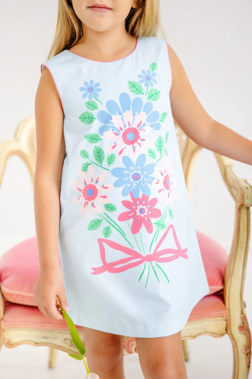 Anne Charlotte Shift Dress - Buckhead Blue with Engineered Bouquet & Hamptons Hot Pink