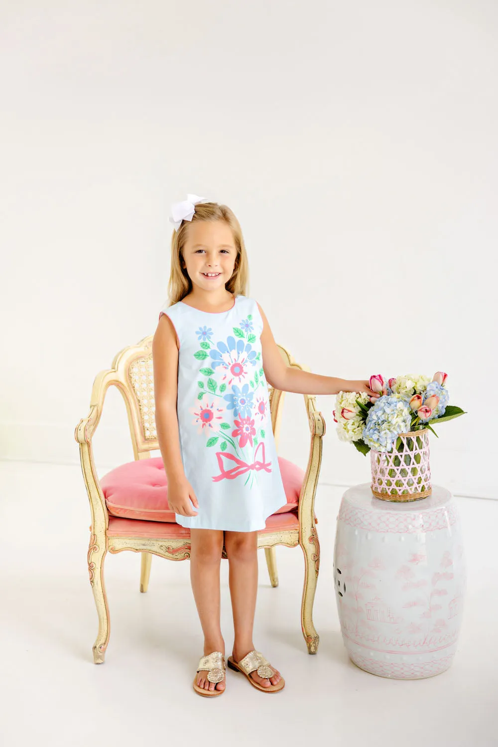 Anne Charlotte Shift Dress - Buckhead Blue with Engineered Bouquet & Hamptons Hot Pink