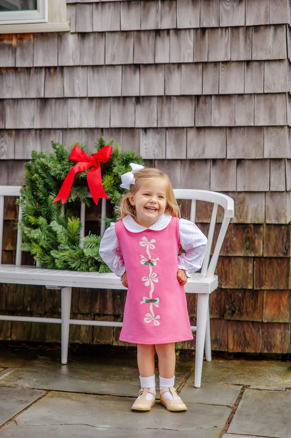 Annie Apron Dress - Romany Rose with Bows & Holly Appliques