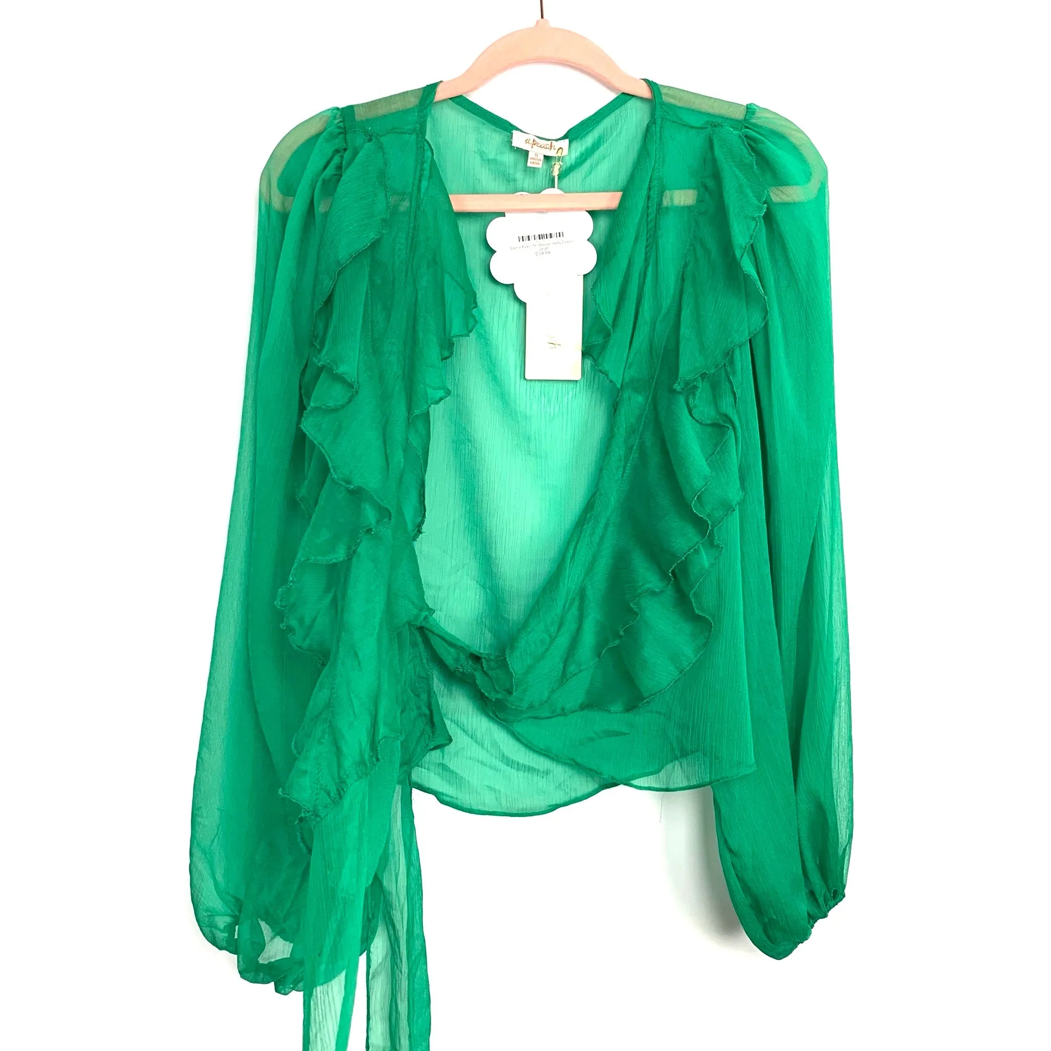 A.Peach Kelly Green Come Find Me Sheer Wrap Blouse NWT- Size S