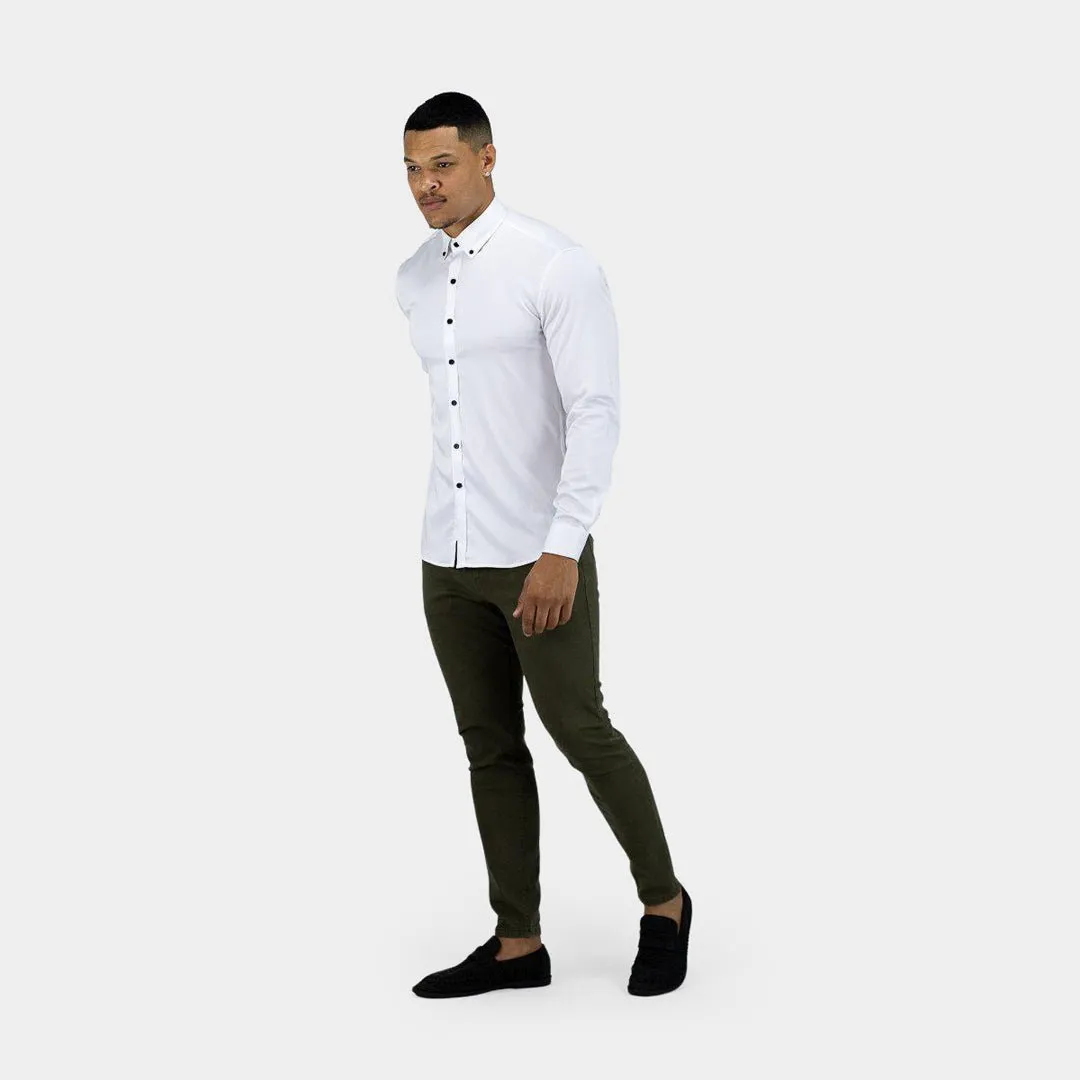 Bamboo Satin Stretch Shirt - White Contrast