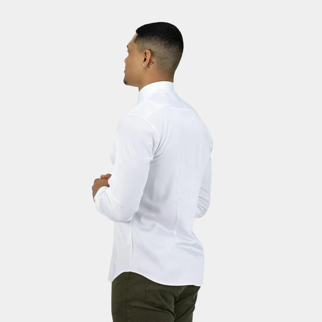 Bamboo Satin Stretch Shirt - White Contrast