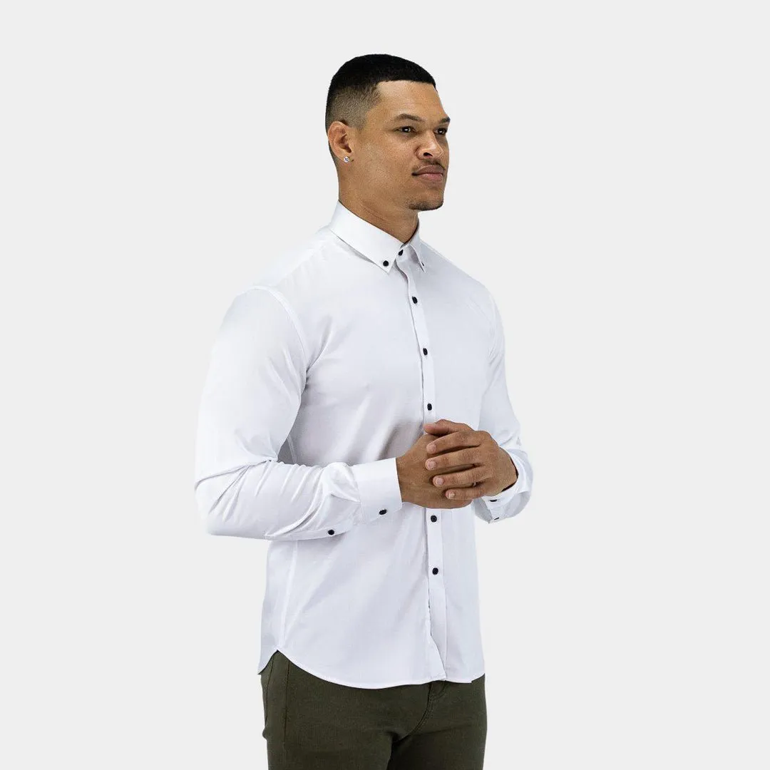 Bamboo Satin Stretch Shirt - White Contrast