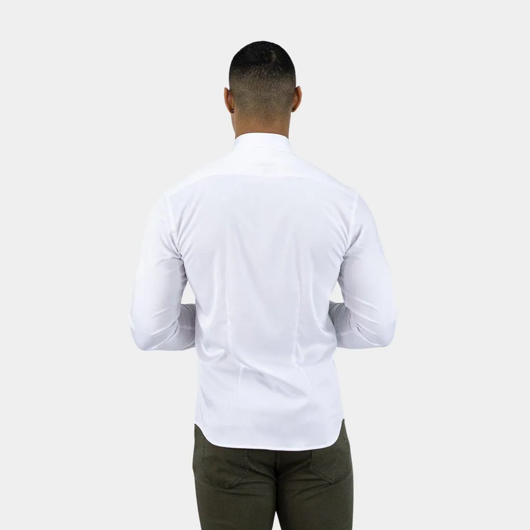 Bamboo Satin Stretch Shirt - White Contrast