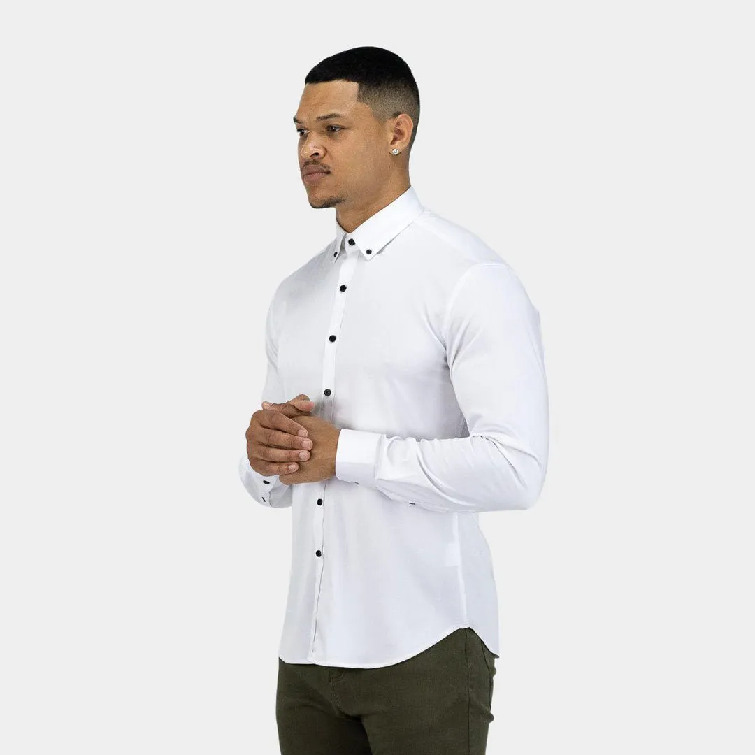 Bamboo Satin Stretch Shirt - White Contrast