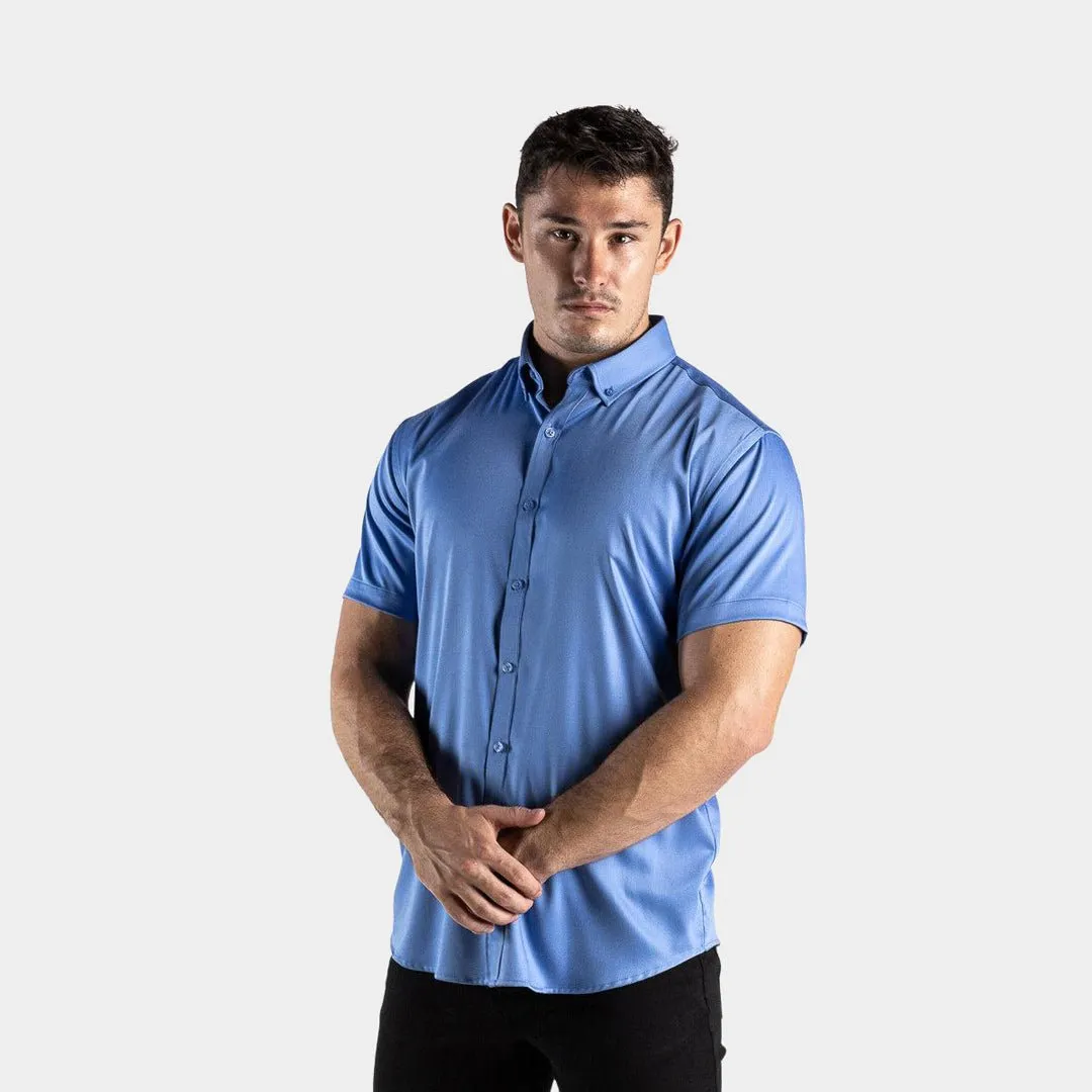 Bamboo Satin Stretch Short Sleeve Shirt - Cobalt Blue