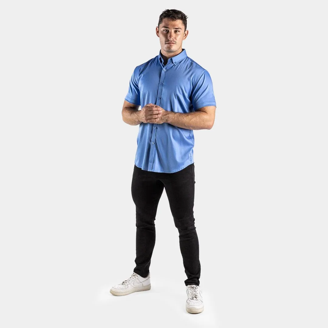 Bamboo Satin Stretch Short Sleeve Shirt - Cobalt Blue