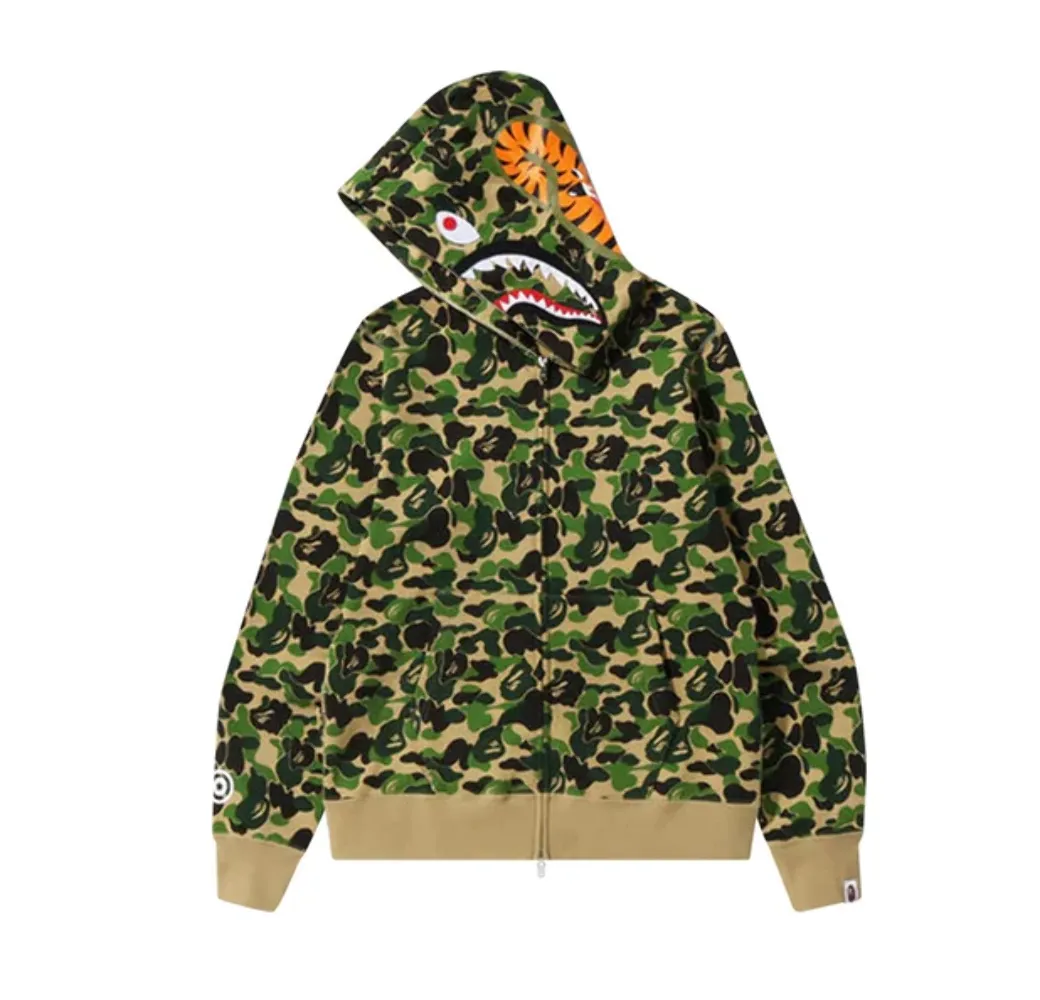 Bape ABC Camo Shark Full Zip Hoodie Green 001ZPJ301007MGRN