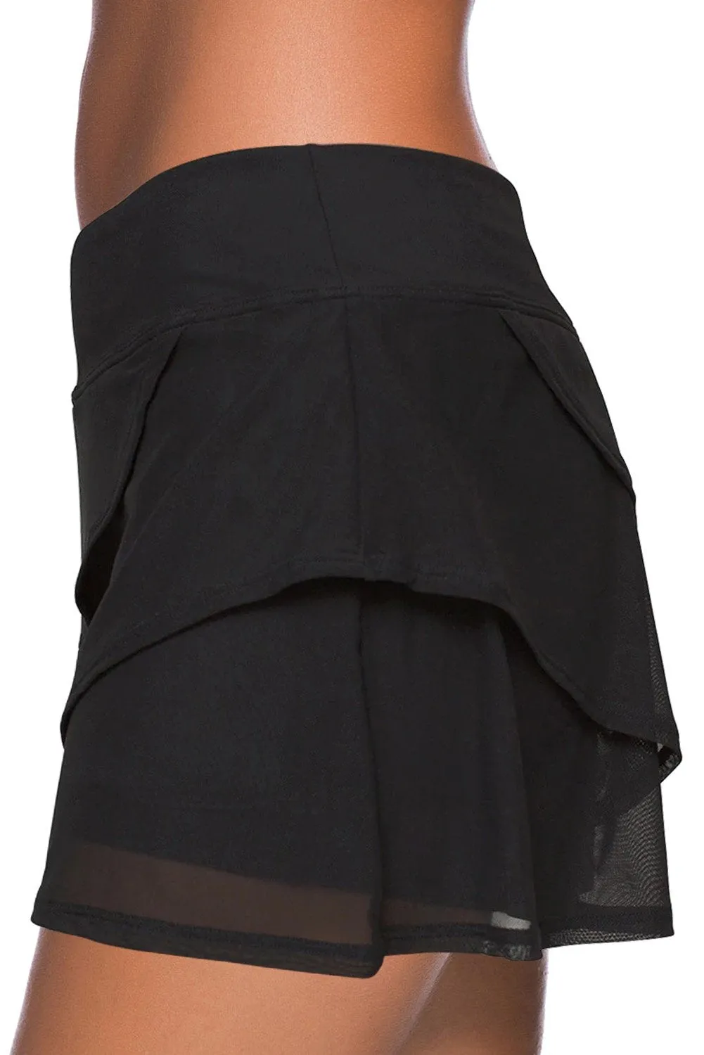 Black Culotte Tiered Swim Bottom