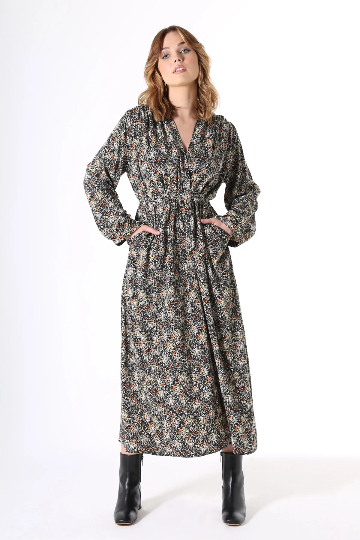 Botanical Tie Dress in Viscose