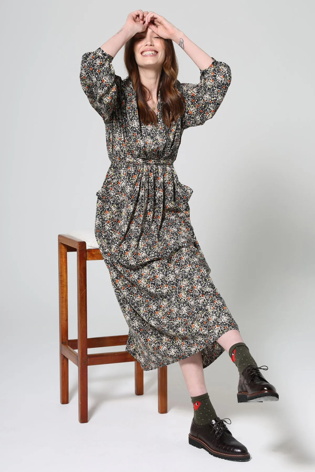 Botanical Tie Dress in Viscose