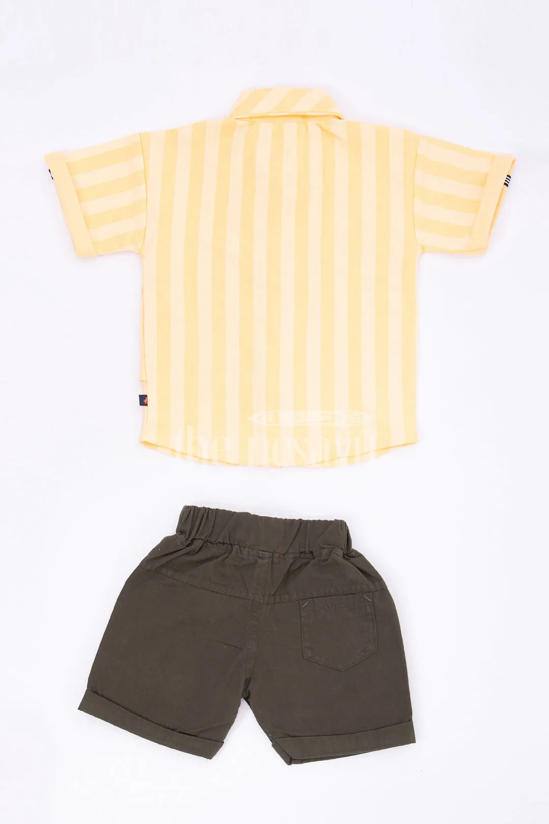 Boys Yellow Striped Half Sleeve Shirt and Black Shorts Set