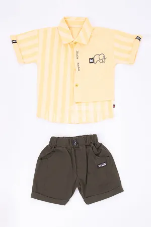 Boys Yellow Striped Half Sleeve Shirt and Black Shorts Set