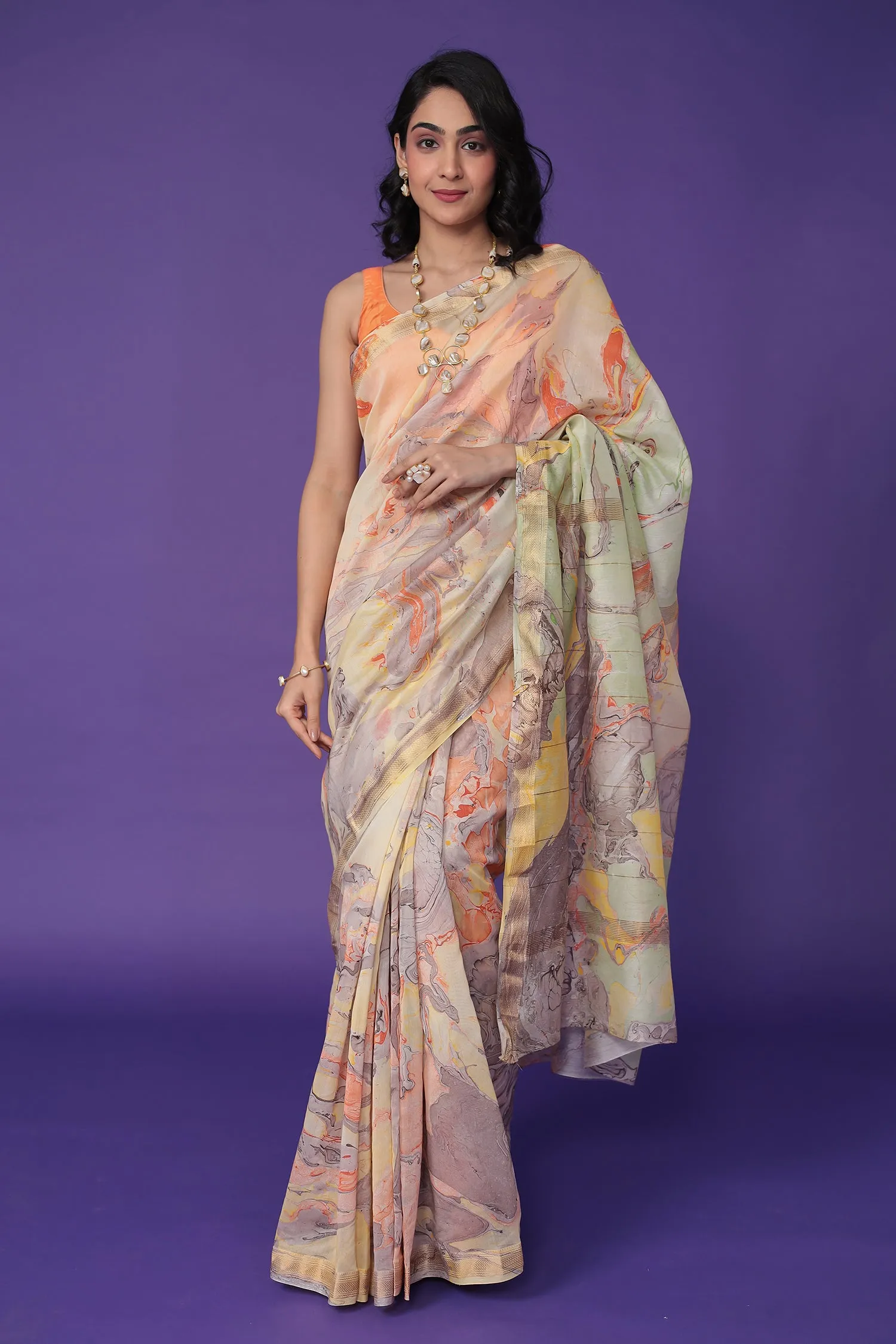 Chanderi Saree with Marble Print