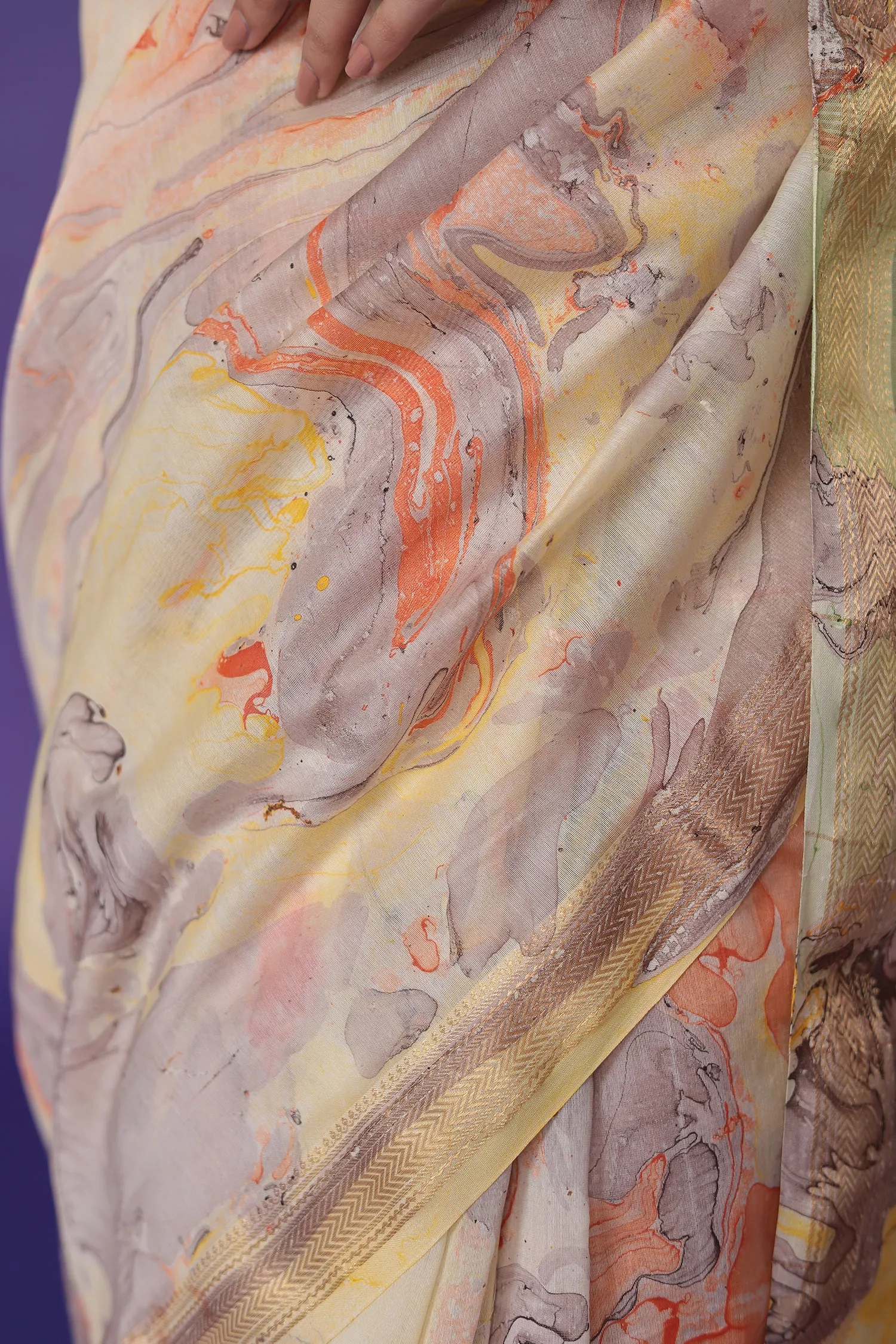 Chanderi Saree with Marble Print