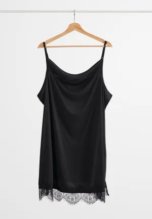 Courtney Cowl Neckline Satin Lace Night Dress - Black