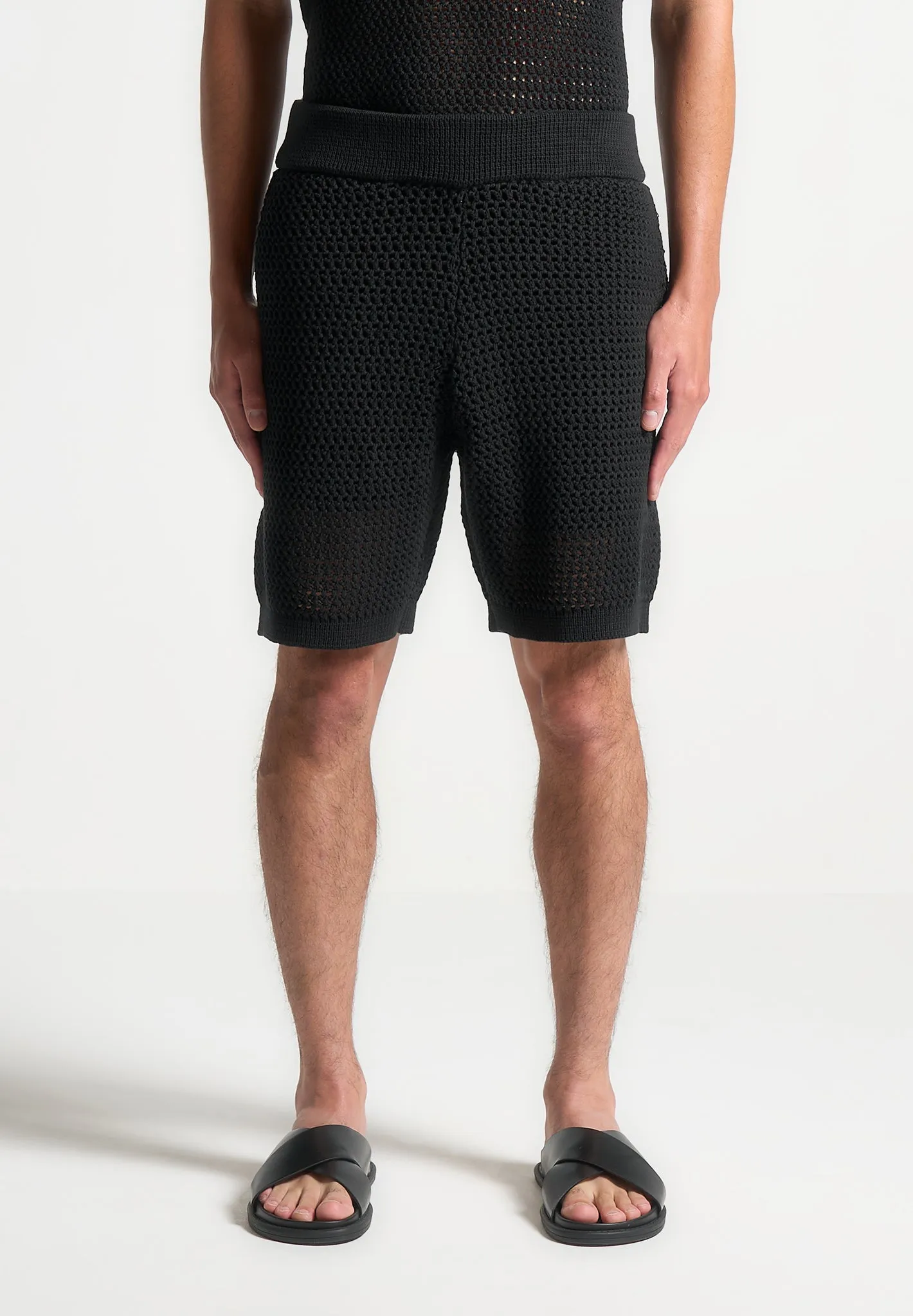 Crochet Knit Shorts - Black