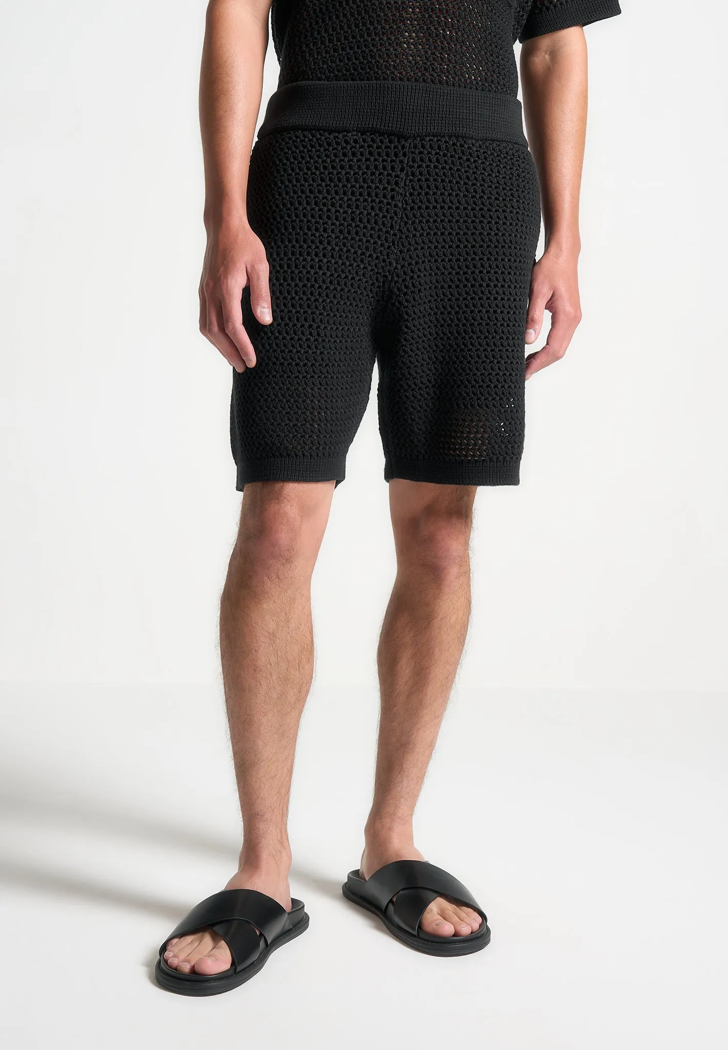 Crochet Knit Shorts - Black