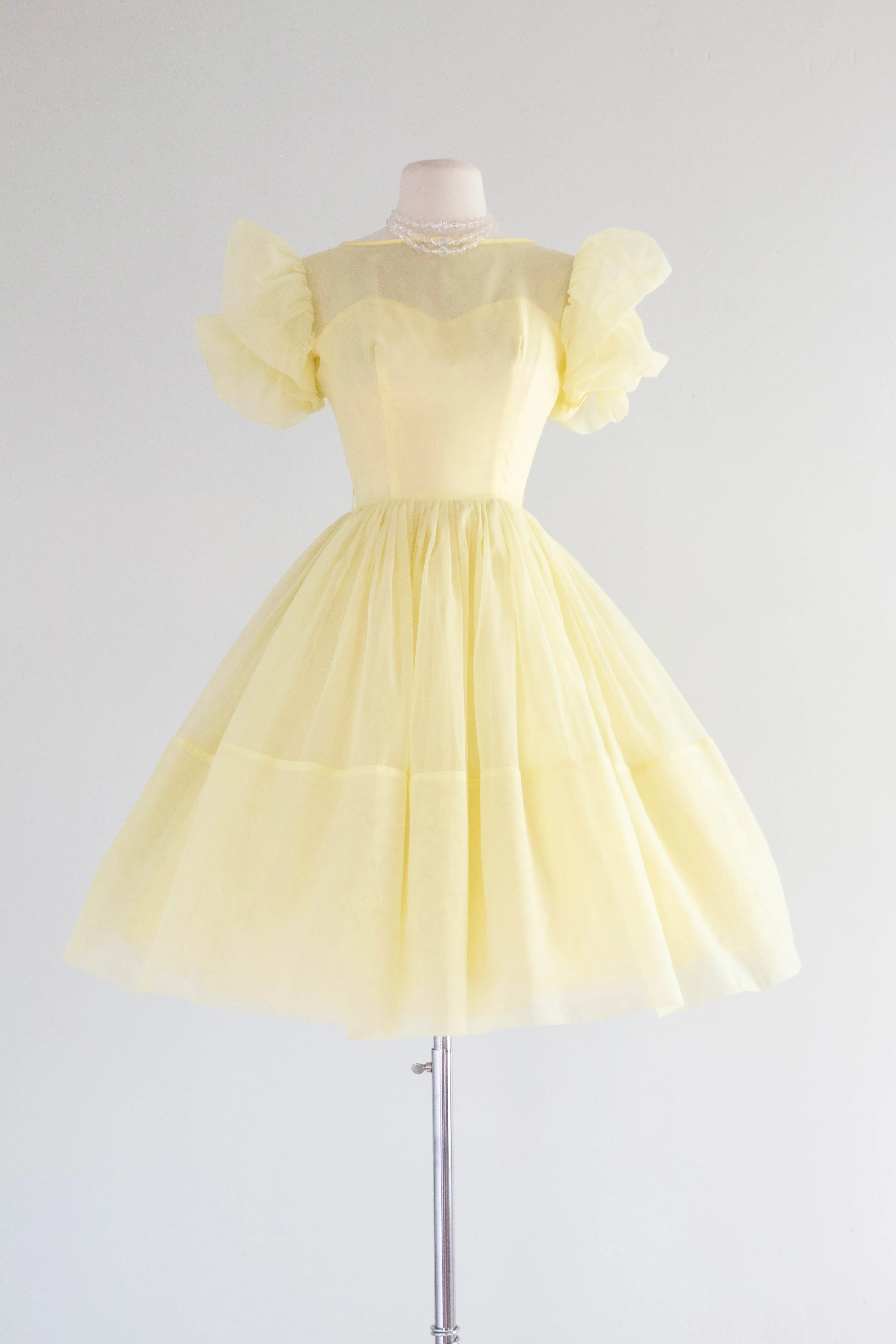 Darling 1960's Lemon Chiffon Cupcake Cutie Party Dress / Small