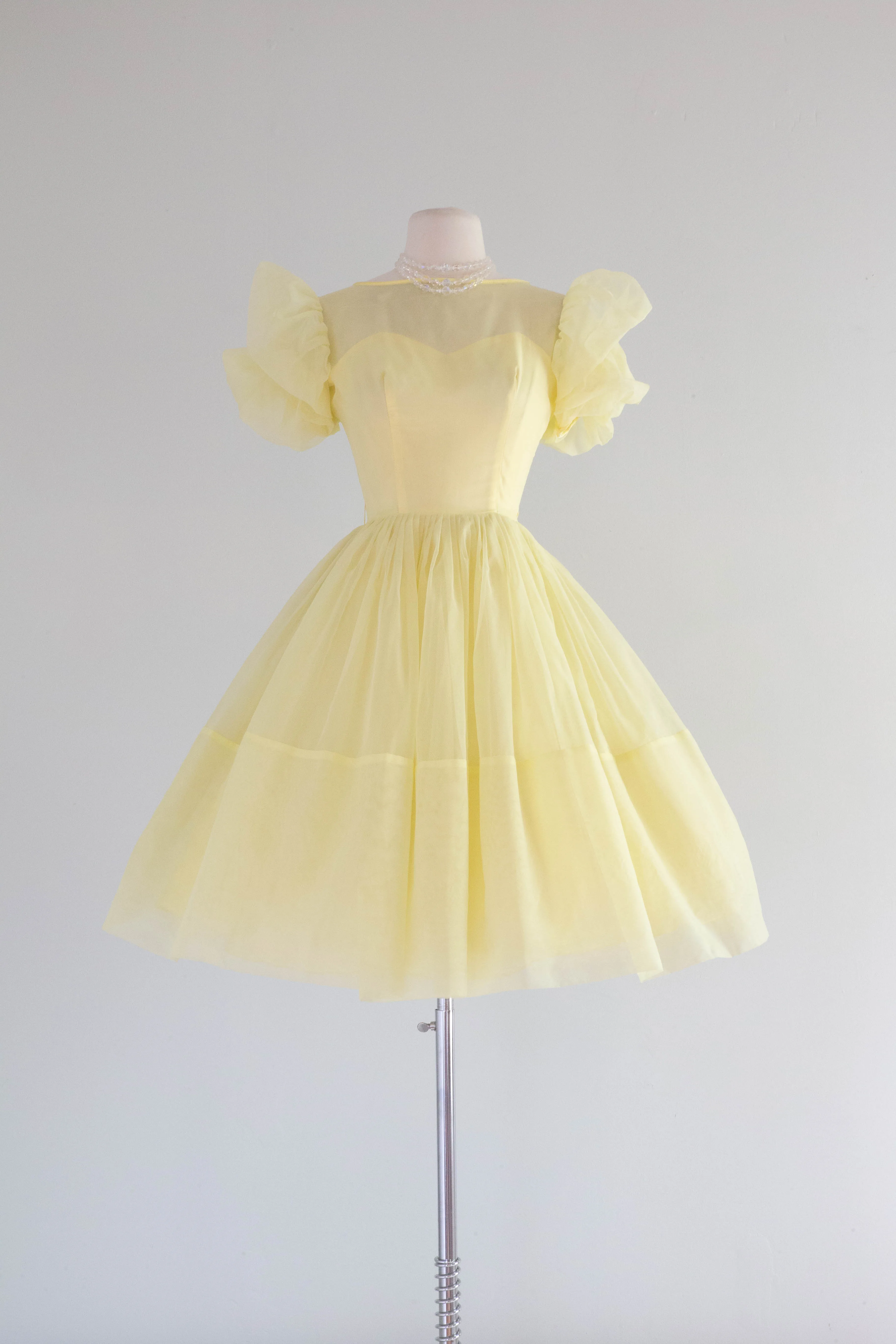 Darling 1960's Lemon Chiffon Cupcake Cutie Party Dress / Small