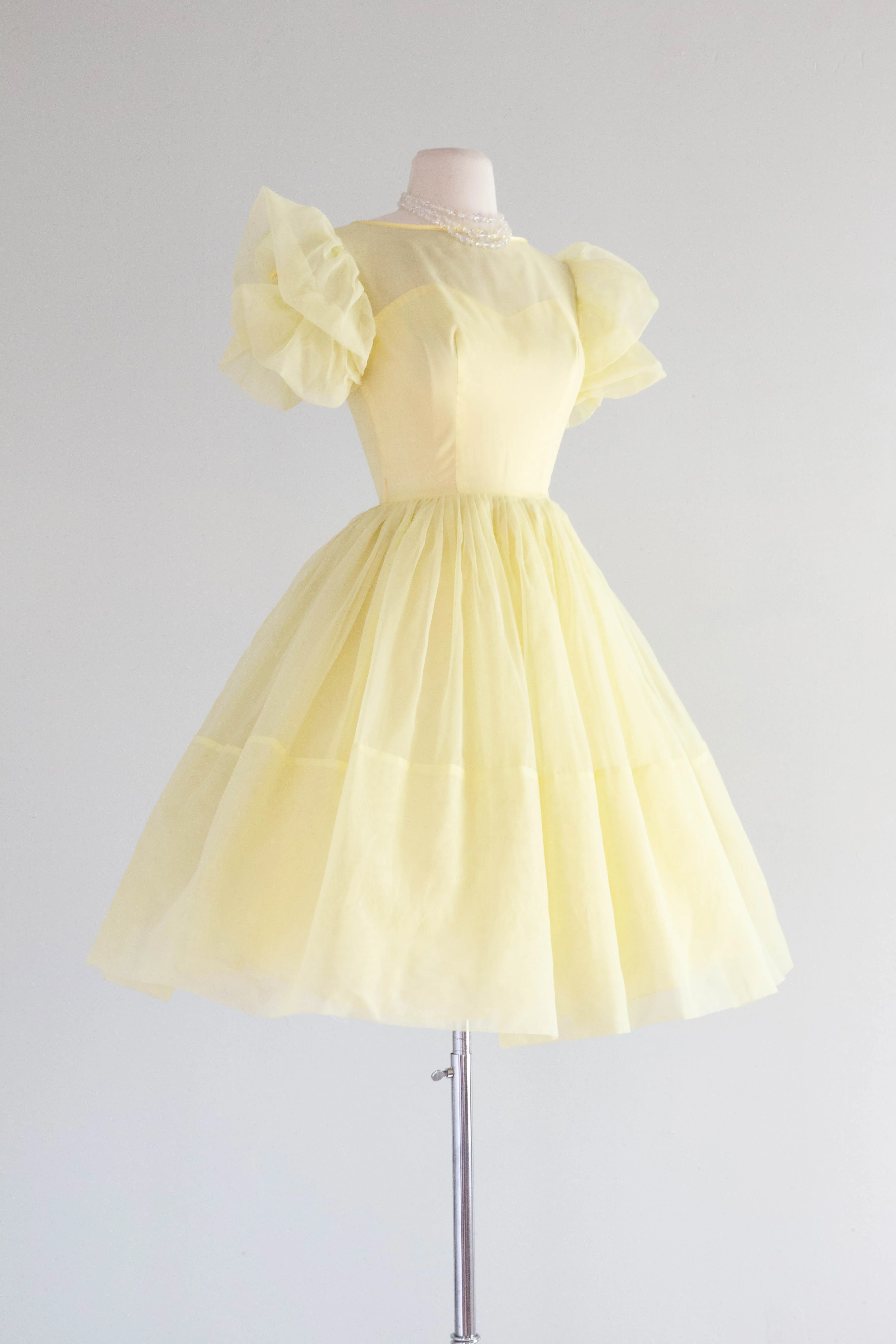 Darling 1960's Lemon Chiffon Cupcake Cutie Party Dress / Small